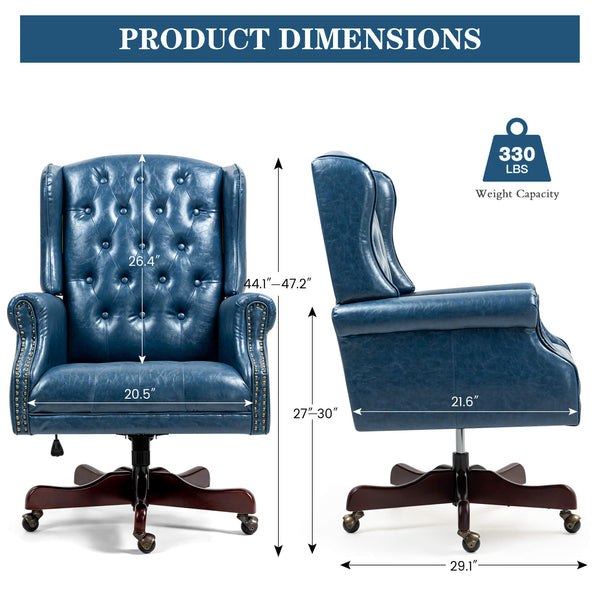 Homrest Executive Wingback Office Chair – Blue PU Leather High Back Desk Chair