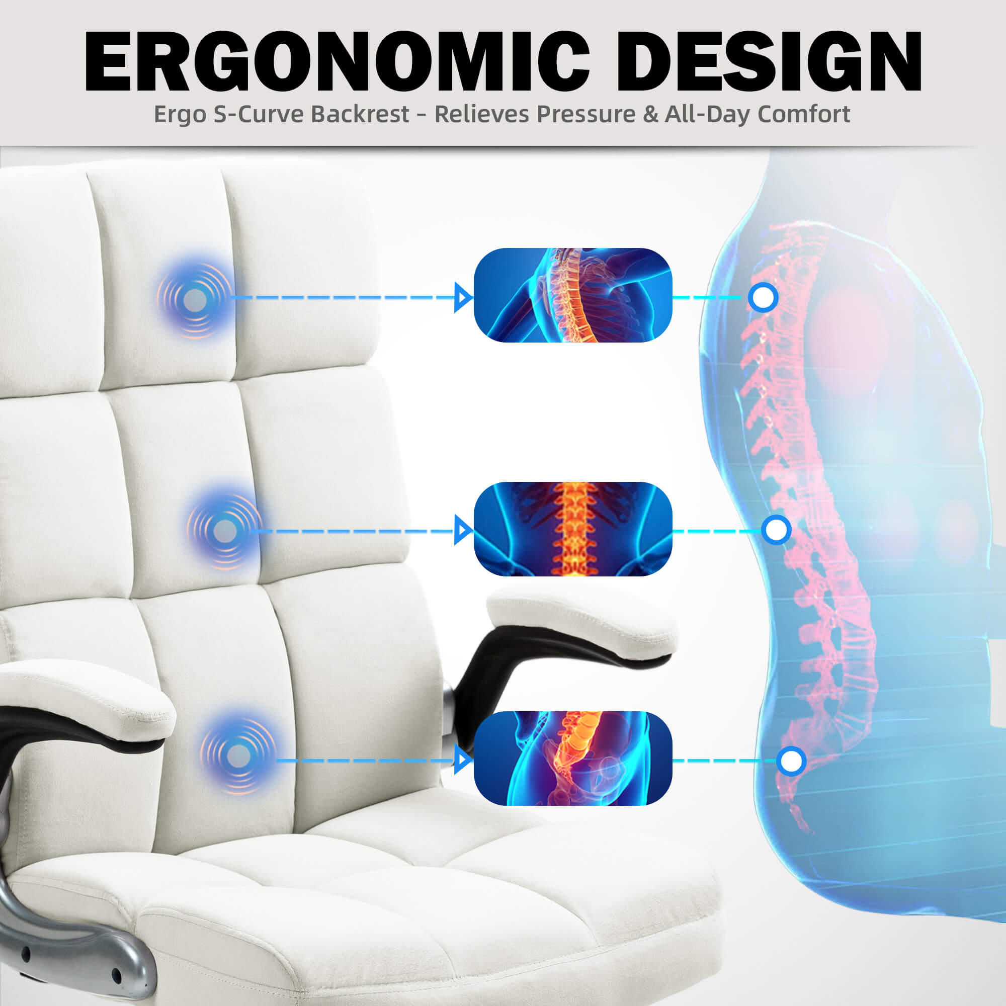 Homrest Ergonomic Flannel Desk Chair with Flip-Up Arms - Beige