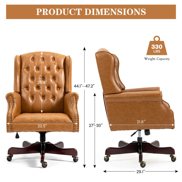 Homrest Executive Wingback Office Chair – Brown PU Leather High Back Desk Chair