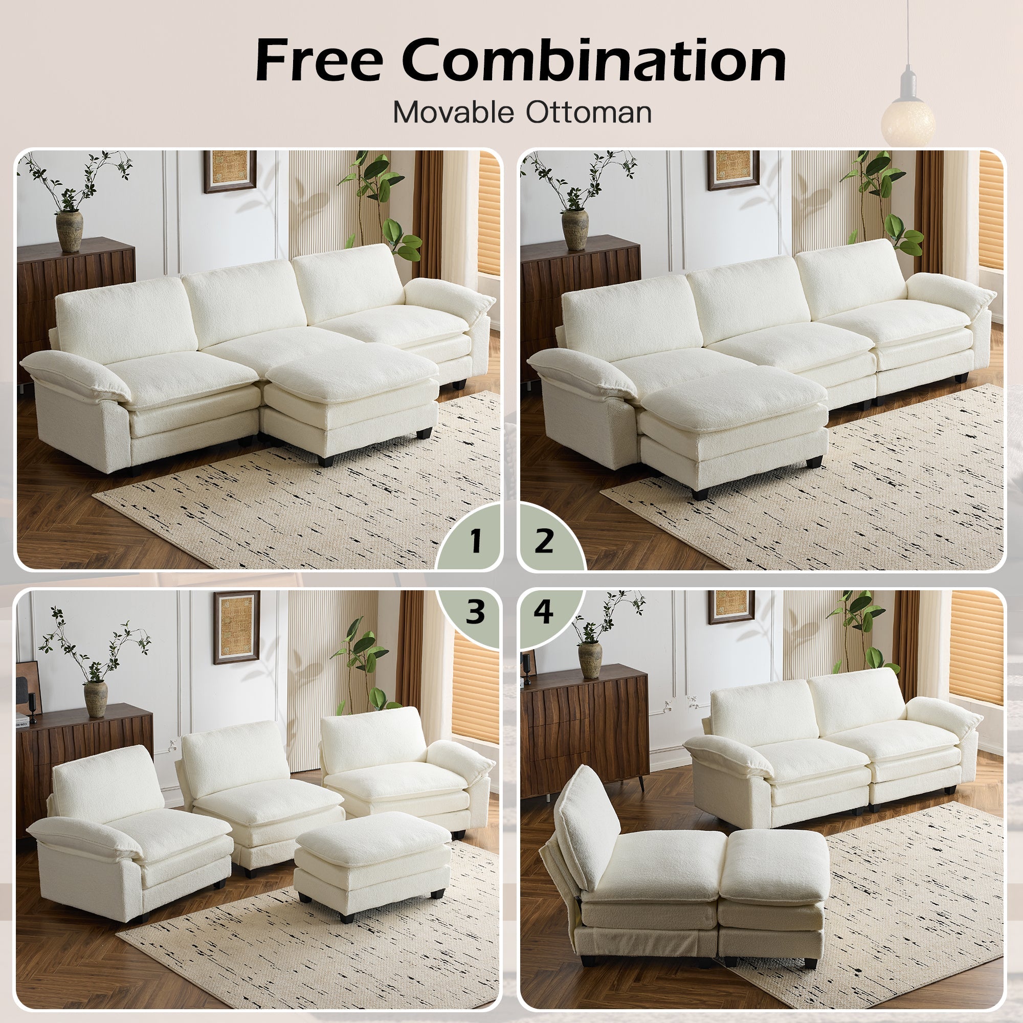 Homrest 120.8 Inch Oversized Sectional Couch for Modern Living Room, Beige