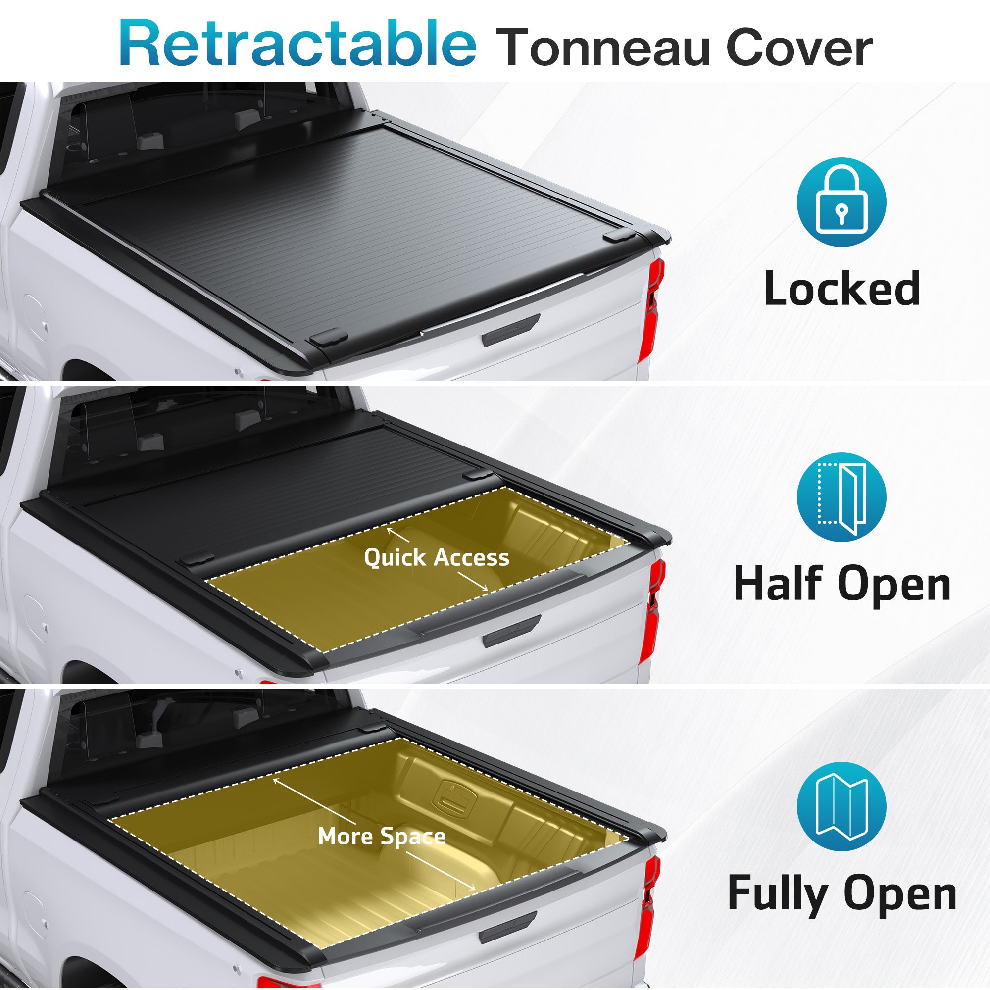 HOMREST Retractable Truck Bed Tonneau Cover for 2015-2026 Chevy Silverado/GMC Sierra 1500 (5'8" /69" Bed) Retractable Hard Truck Bed Cover with Key Lock & LED Light, Aluminum Matte Black