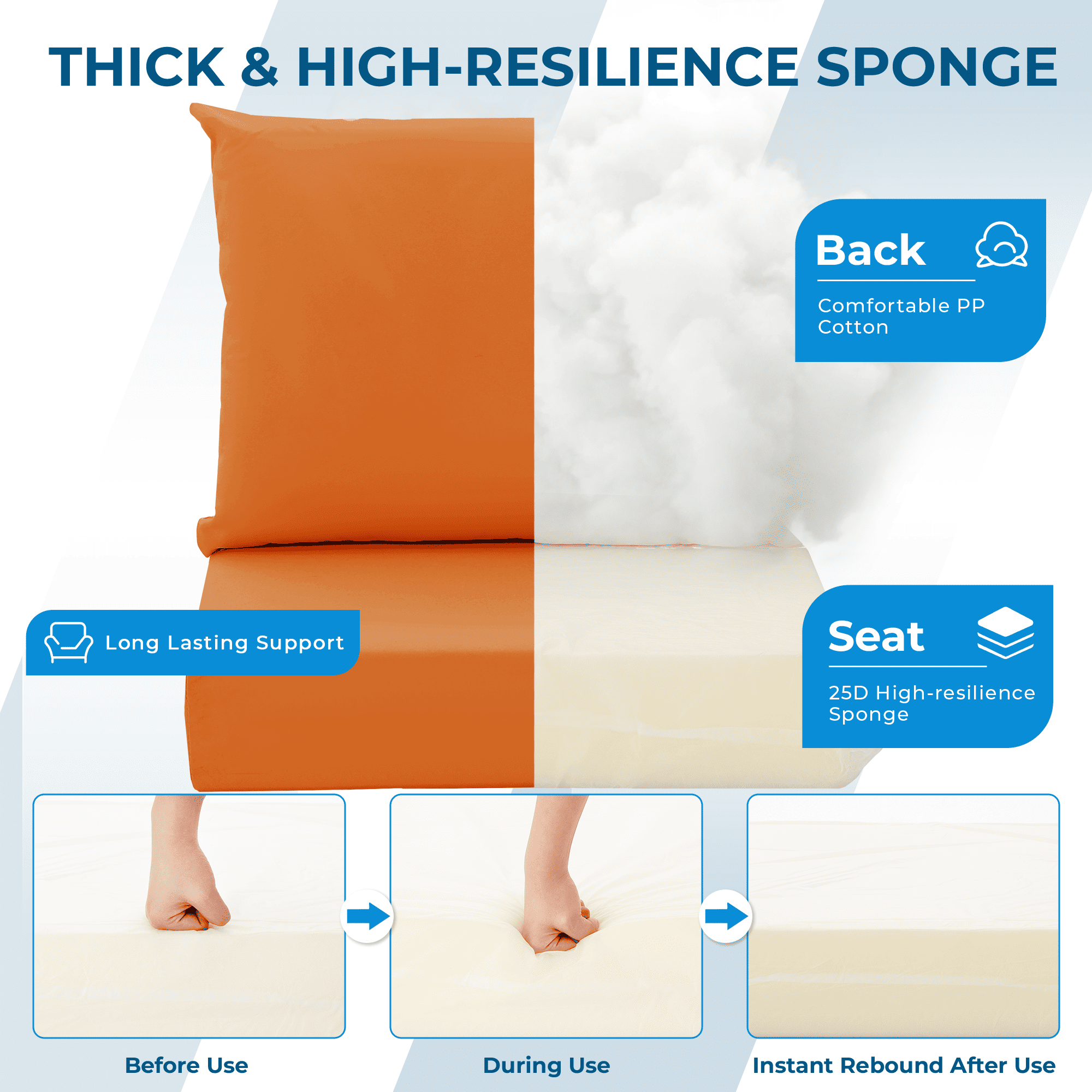 HOMREST Patio Furniture Cushions with Handle and Ties, Waterproof, Fade-resistant Outdoor Couch Cushion, Chair Pads for Dining Chairs, Orange