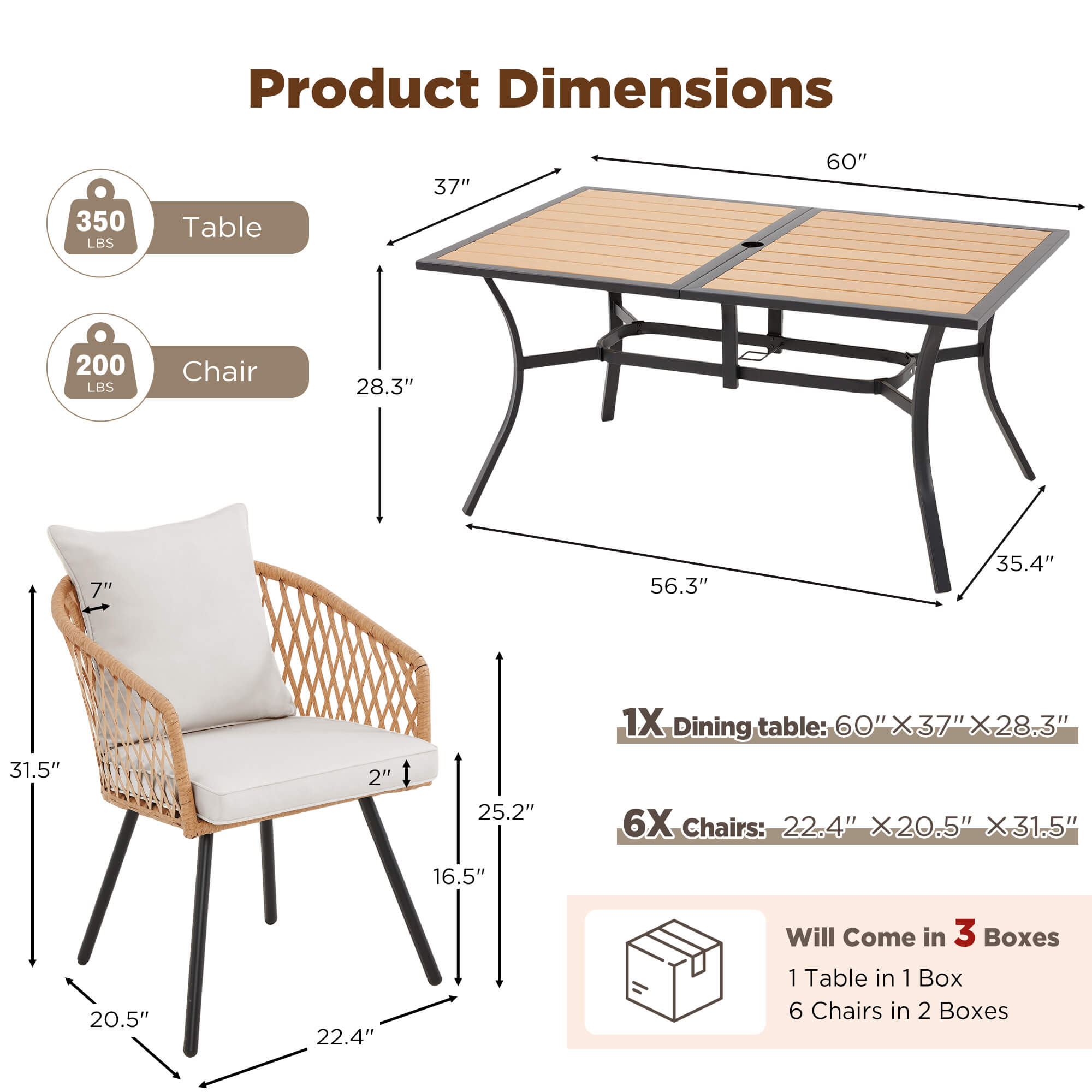 HOMREST 7-Piece Outdoor Dining Set – Rectangular Table with Umbrella Hole & 6 Rattan Chairs, Gray