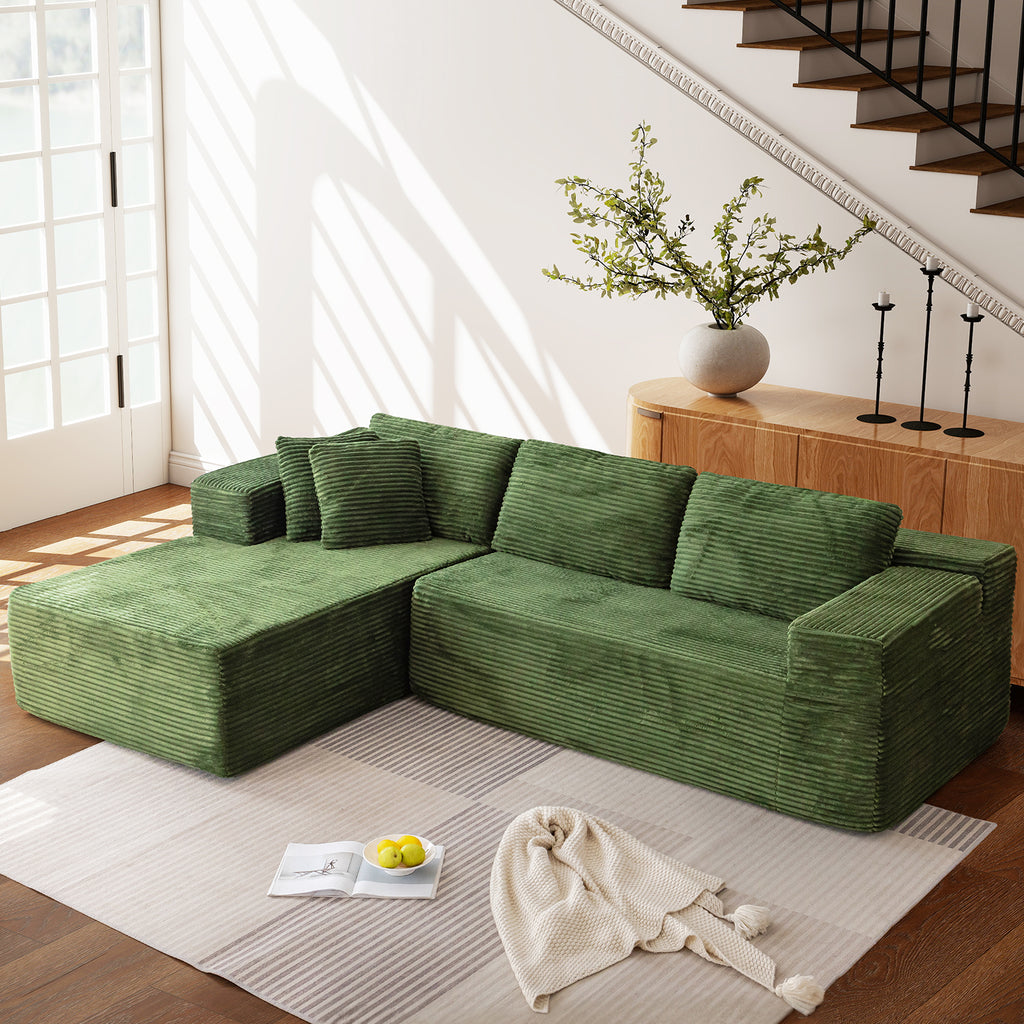 HOMREST 106 inch Cloud Sectional Couch with Chaise Lounge for Living Room Bedroom Apartment, Corduroy Fabric, Green