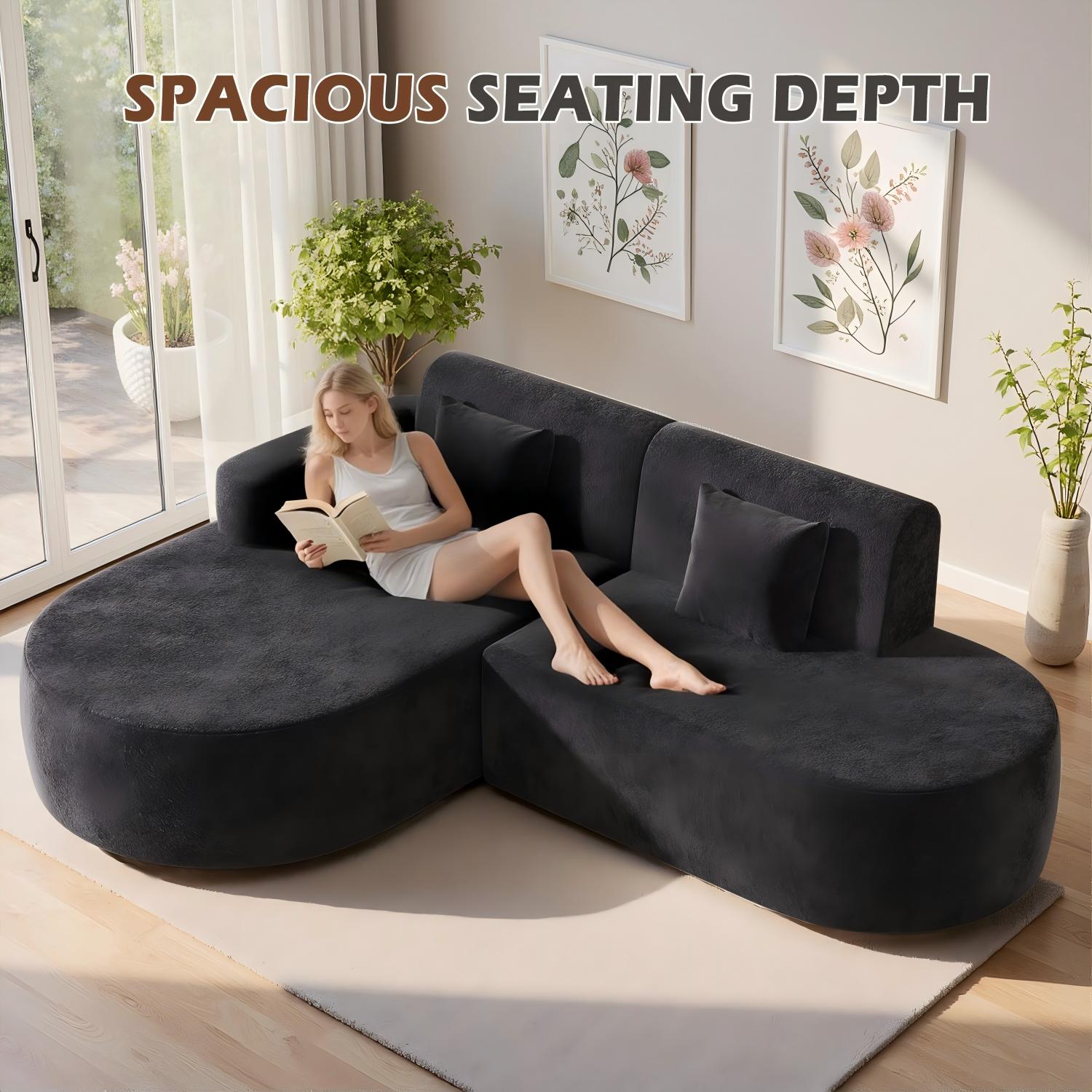 HOMREST Modern L-Shaped Corner Sofa, Chenille Upholstered Cloud Sectional Couch for Living Room and Bedroom, Black