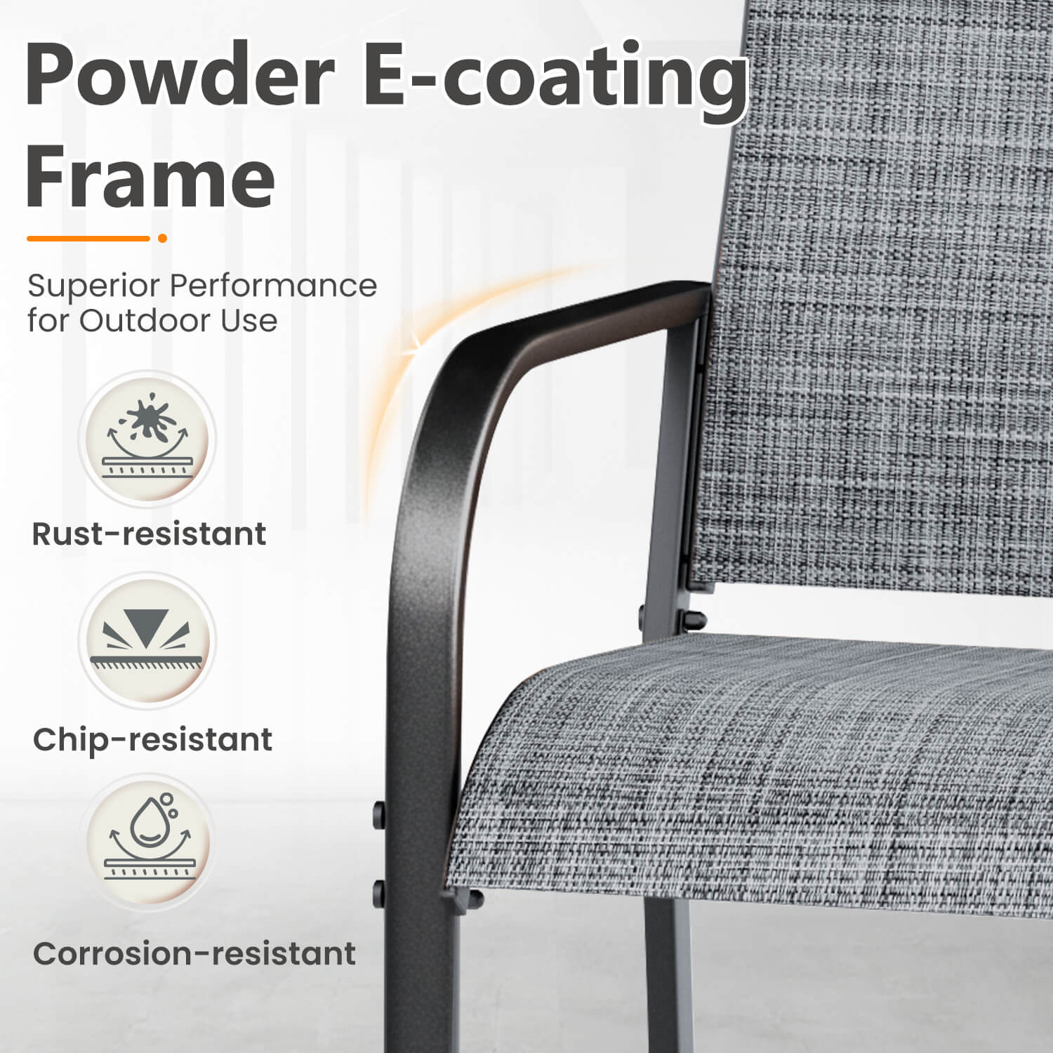 HOMREST Patio Chairs Set of 4, 330 LBS Capacity, 17.83" Widened Outdoor Dining Chairs with All Weather Quick-Drying Textilene & Metal Frame, Gray