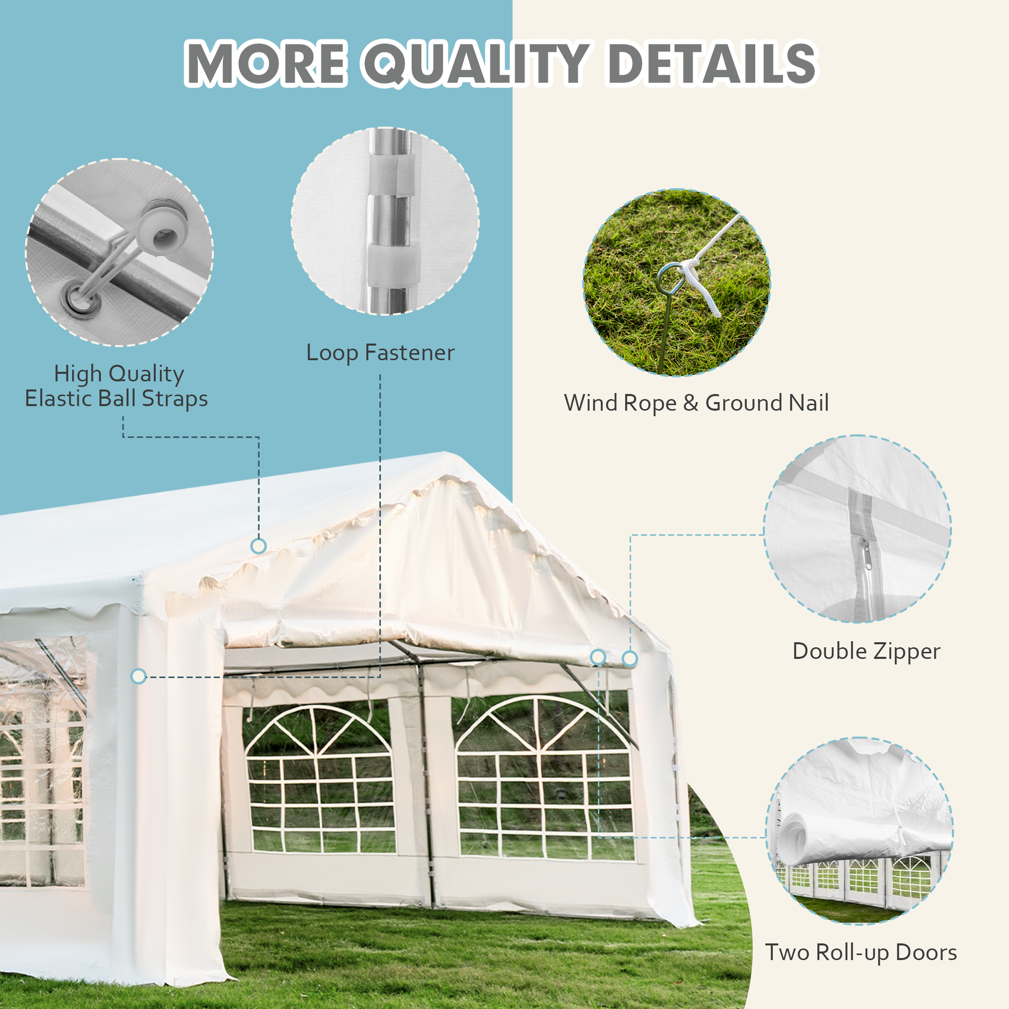 HOMREST 20x40ft Party Tent Outdoor Wedding Tent Heavy Duty Large Canopy Carport With Removable Sidewalls 2 Roll Up Doors 5 Storage Bags White