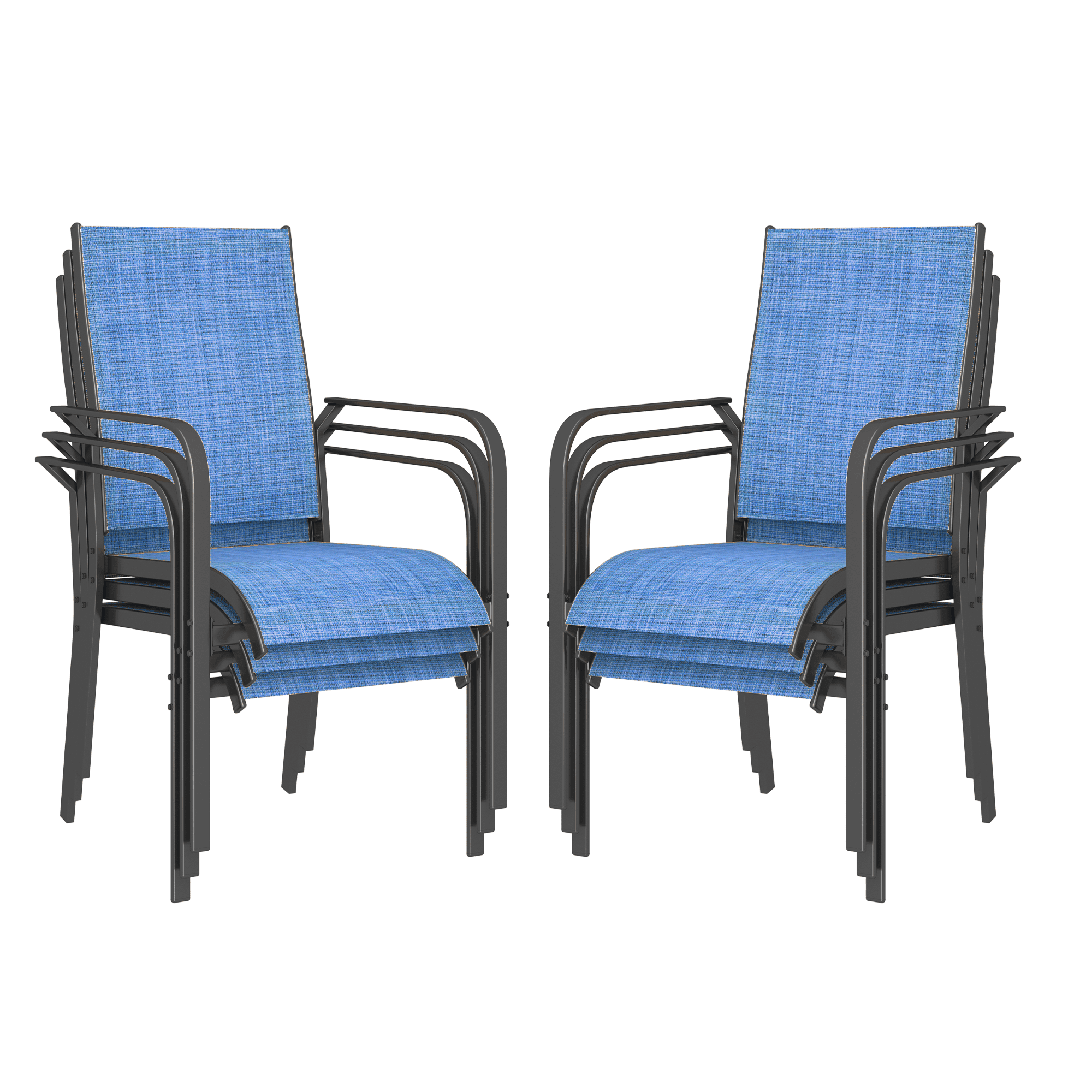 HOMREST 6 Pack Outdoor Dining Chairs, Stackable Patio Chairs with Breathable Textilene & Durable Metal Frame, Blue