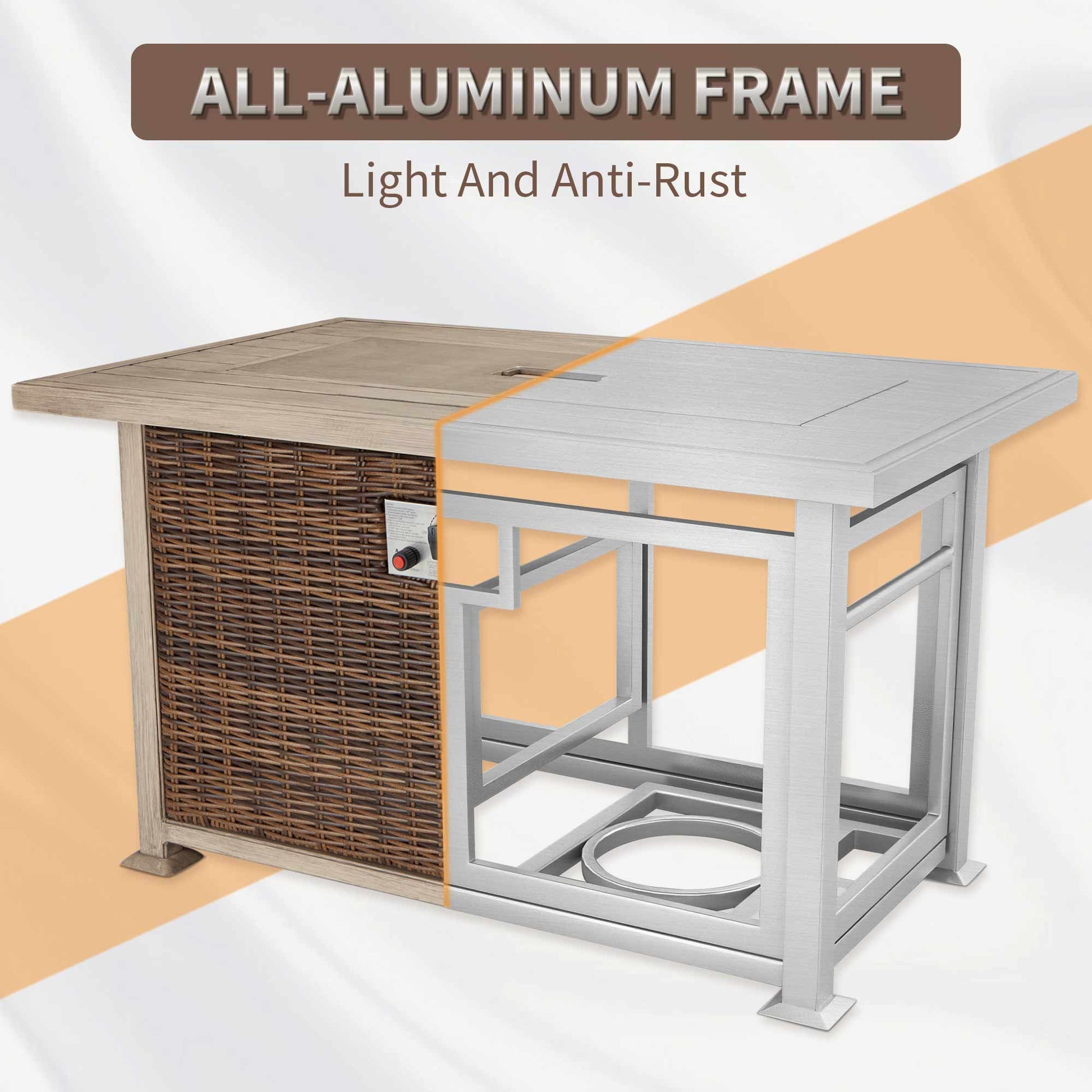 Patio fire pit table with aluminum hand-painted tabletop