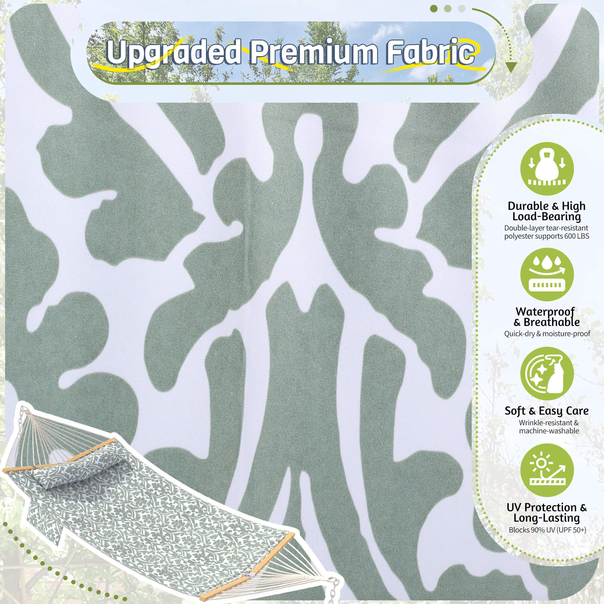 HOMREST Modern Portable Hammock, Outdoor Rope Hammock for Backyard, Beach & Camping, Gray Floral