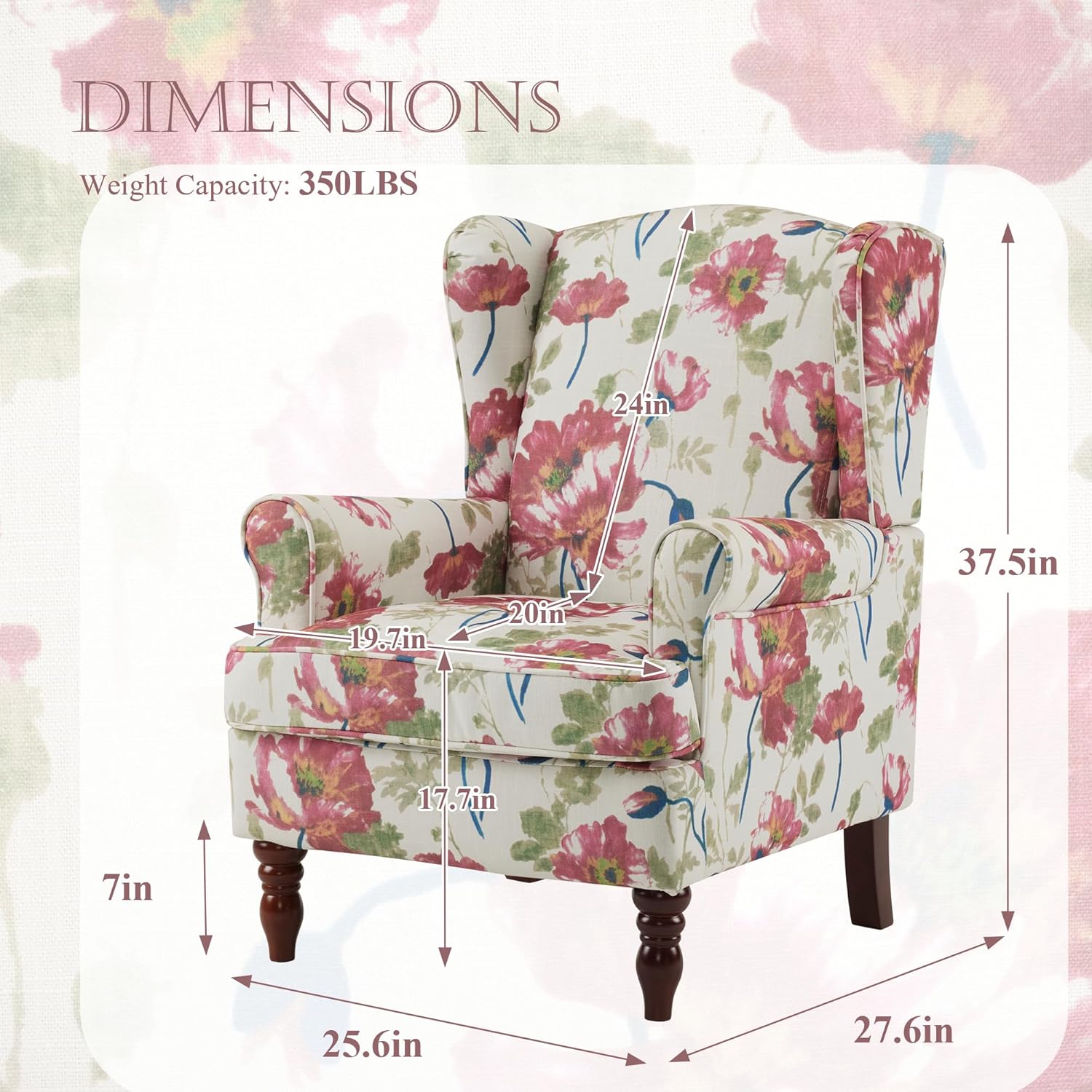 HOMREST Fabric Accent Chair for Living Room Bedroom Reading, Pink Floral