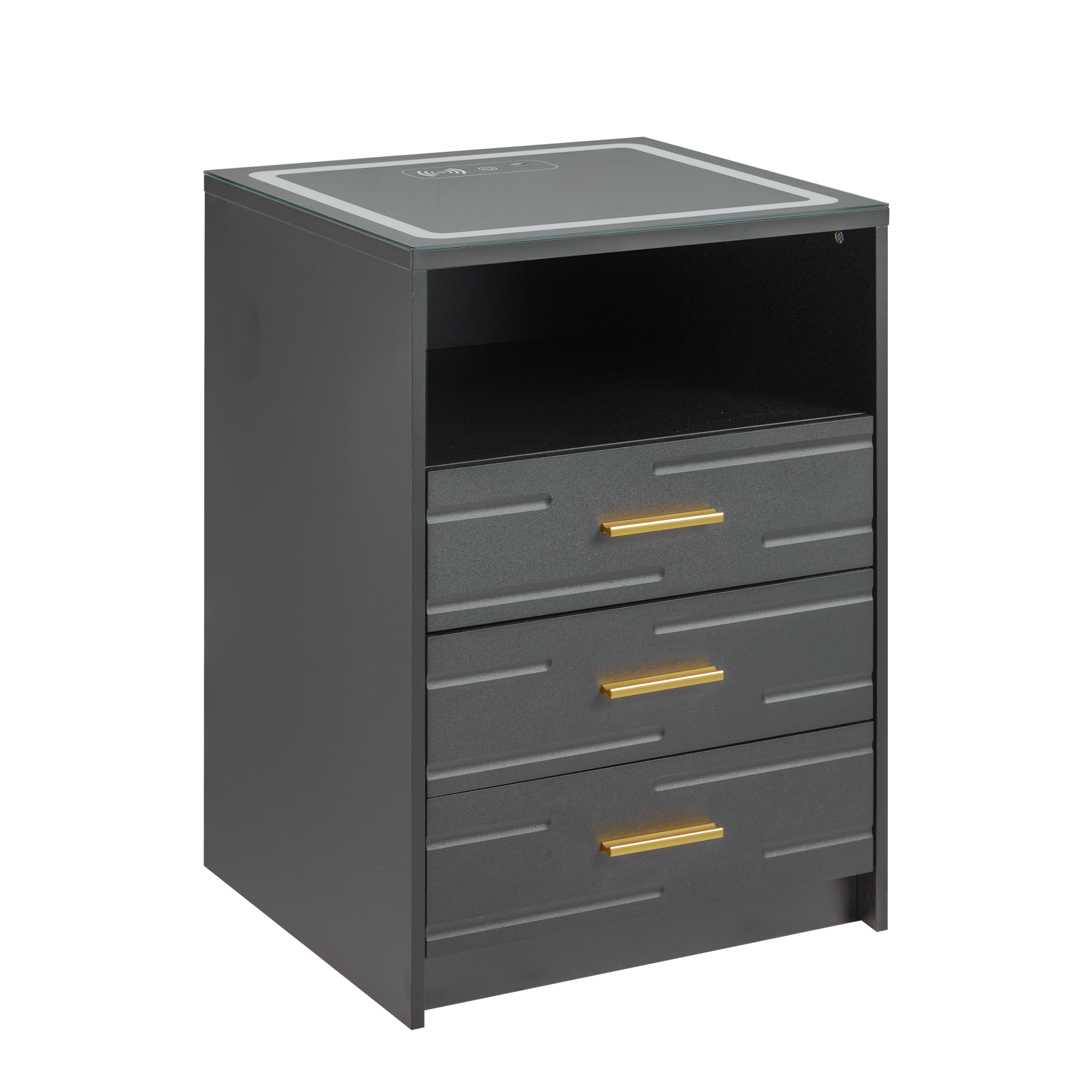 HOMREST LED Nightstand with Wireless Charging, Smart Bedside Table with Drawers & Adjustable LED Lights, Gray