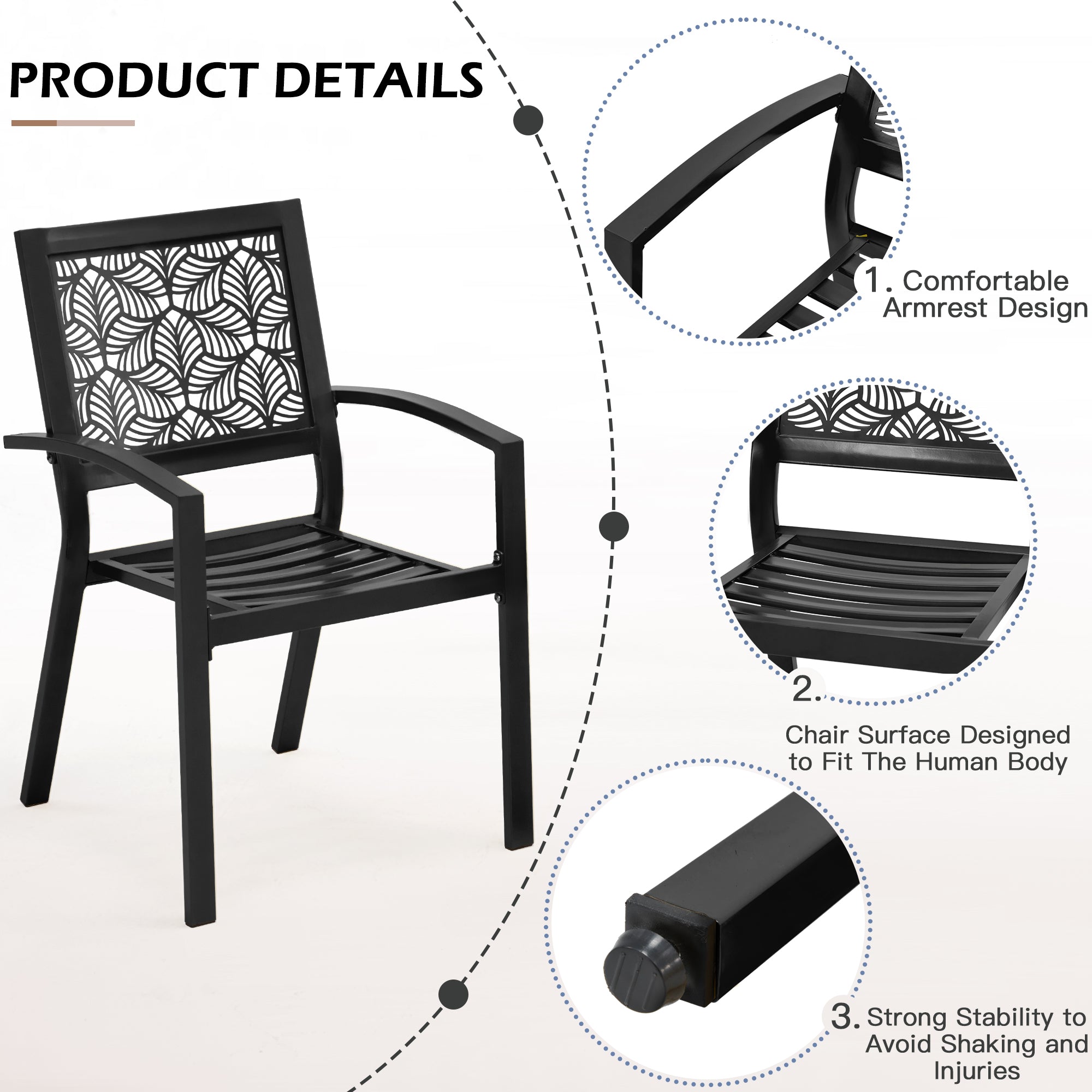 HOMREST 3-Piece Outdoor Bistro Set – Metal Chairs & Table, Black