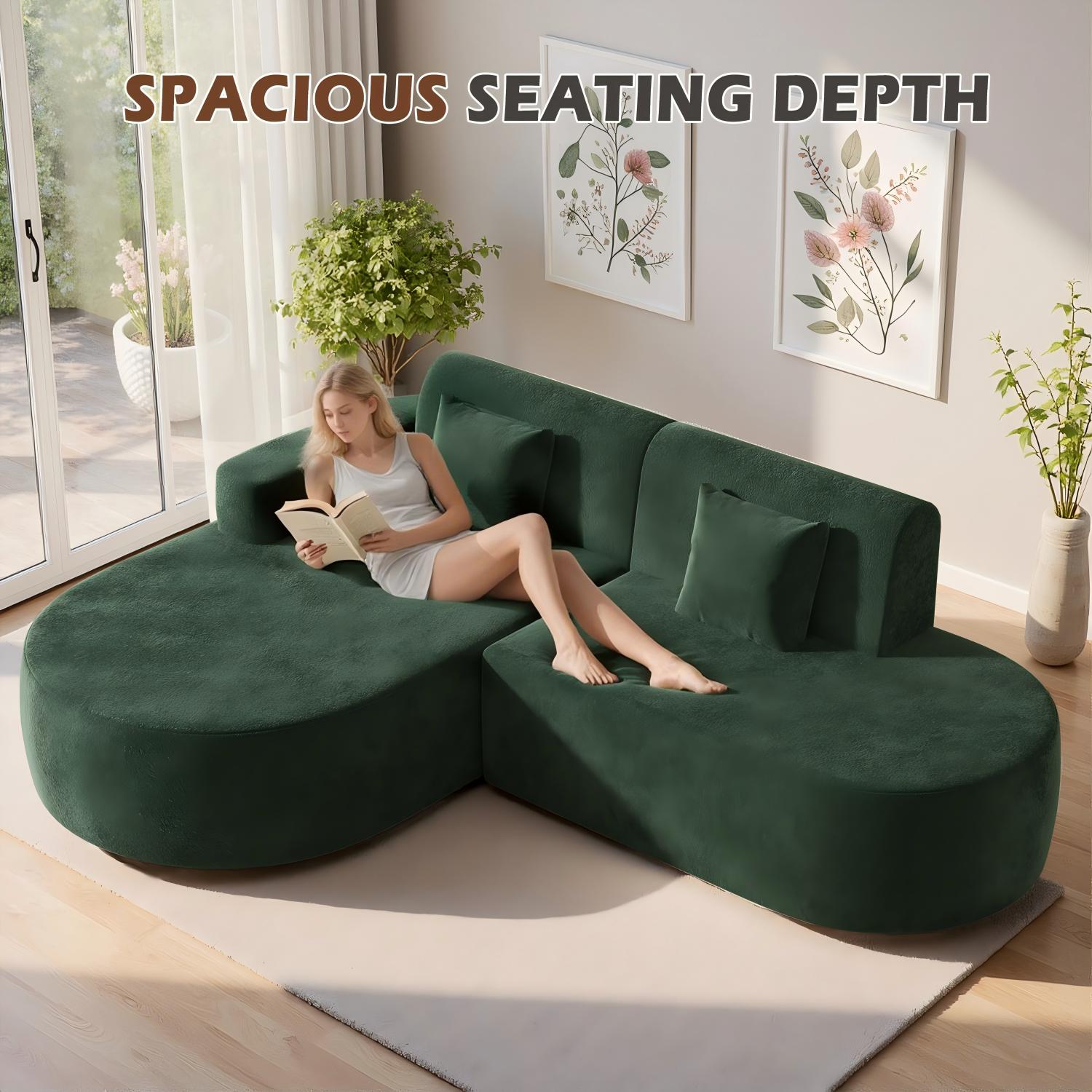 HOMREST Modern L-Shaped Corner Sofa, Chenille Upholstered Cloud Sectional Couch for Living Room and Bedroom, Green