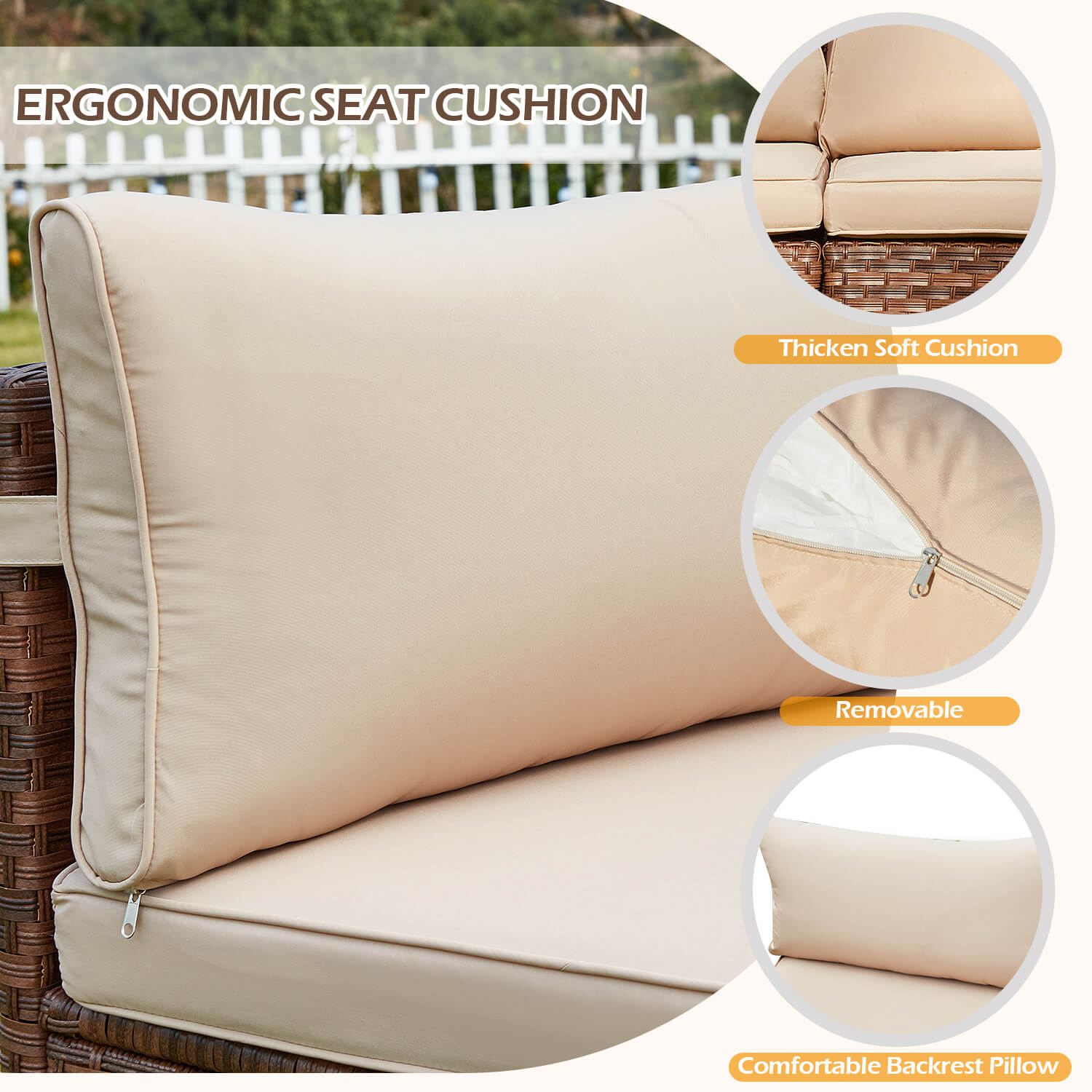 HOMREST Outdoor Patio Furniture Set, 7-Piece Half-Moon Wicker Patio Sofa Set with Storage Table, Brown & Beige