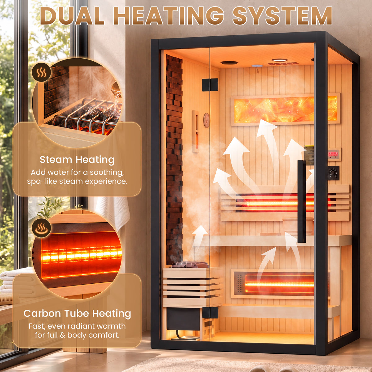 HOMREST 1-2 Person Indoor Hemlock Sauna with Chromotherapy & Bluetooth