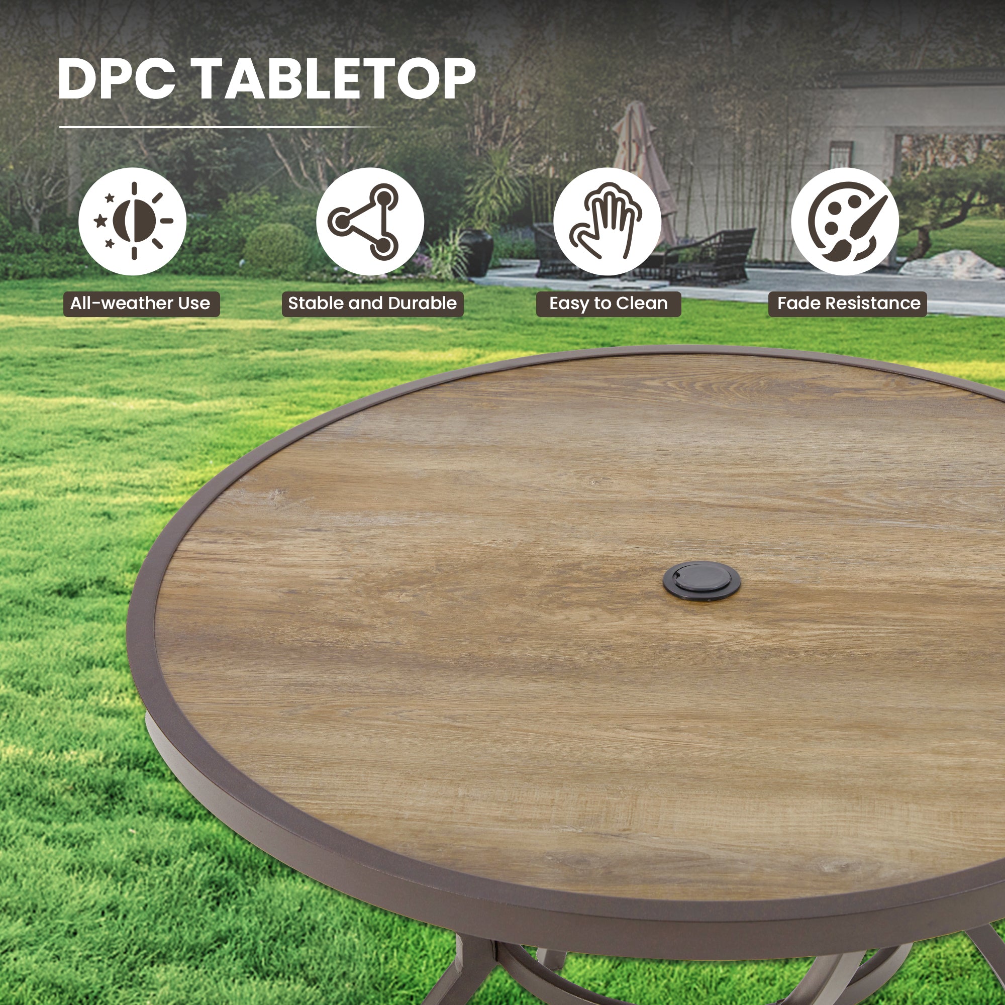 Homrest  38 Inch Outdoor Metal Dining Table with Adjustable Umbrella Hole