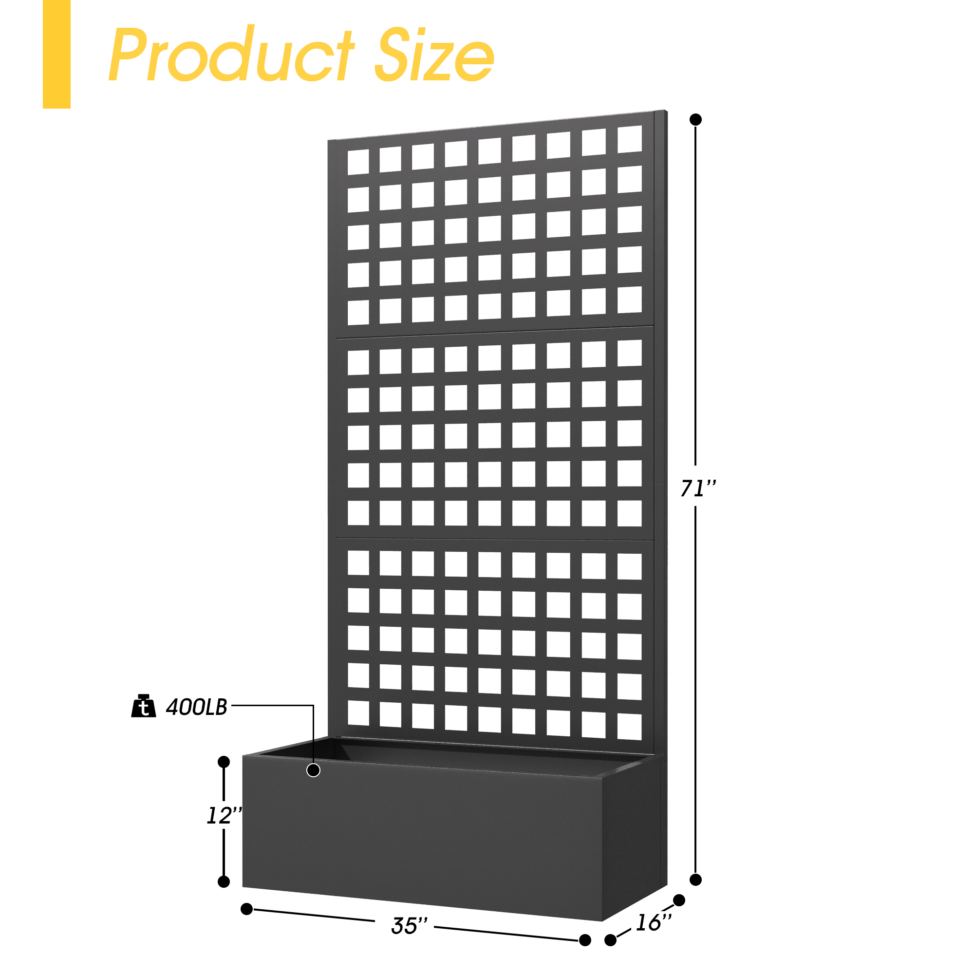 HOMREST Metal Planter Box with Trellis, 71"x 35"x 16" Raised Garden Bed with Trellis, Planter Box Trellis with Privacy Screen and Drainage Holes, Black