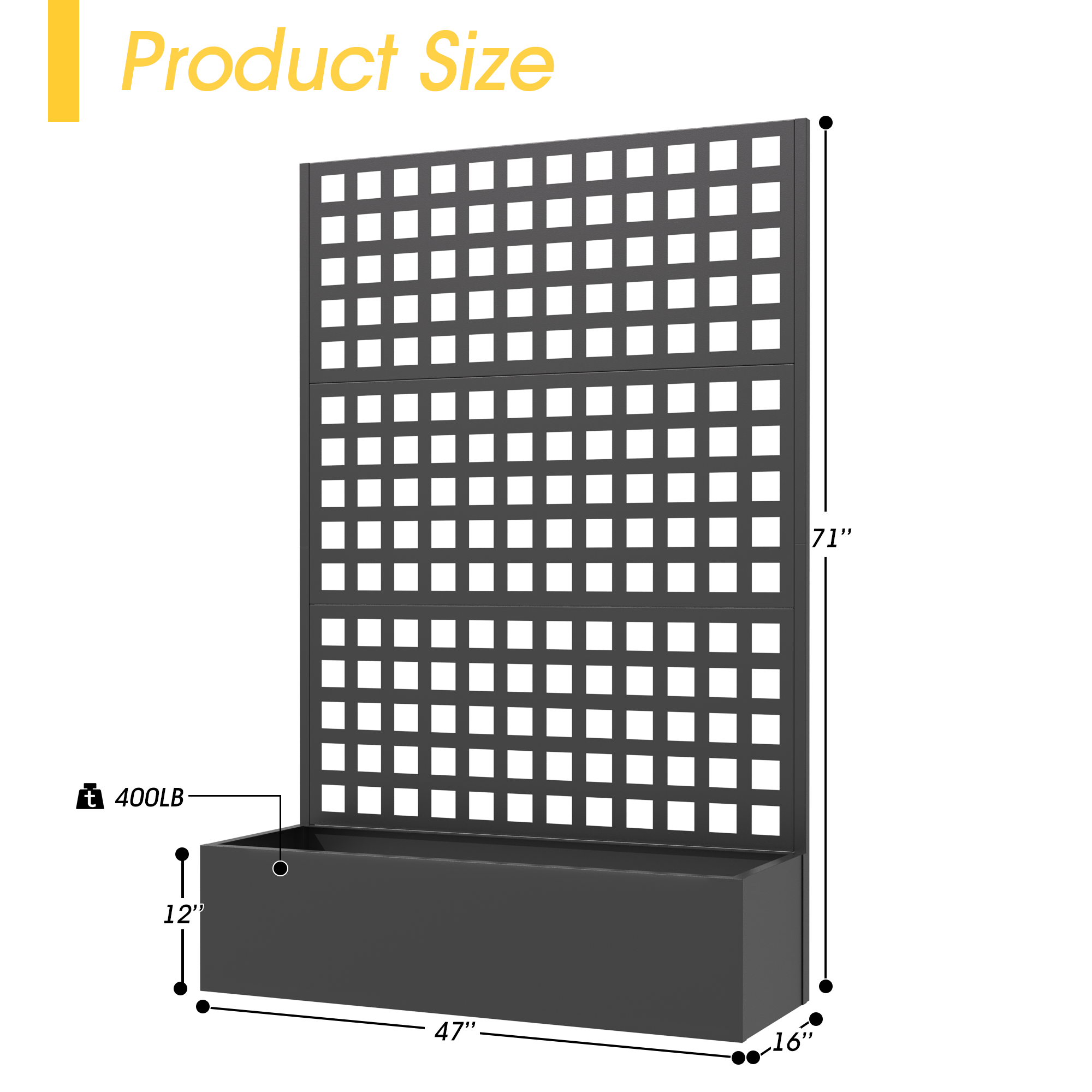 HOMREST Metal Planter Box with Trellis, 71"x 47"x 16" Raised Garden Bed, Planter Box Trellis with Privacy Screen and Drainage Holes, Black
