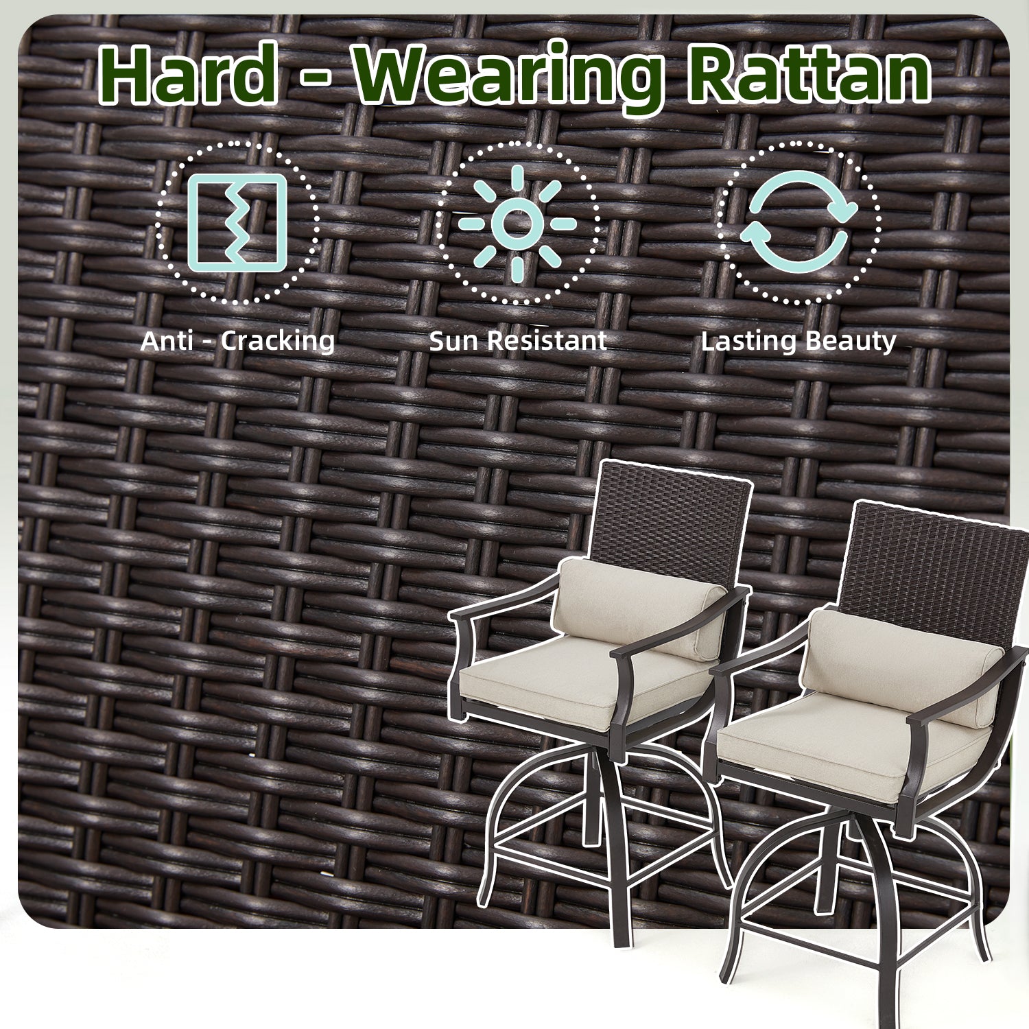HOMREST 3 Piece Outdoor Patio Set, High Top Patio Bar Set, Beige