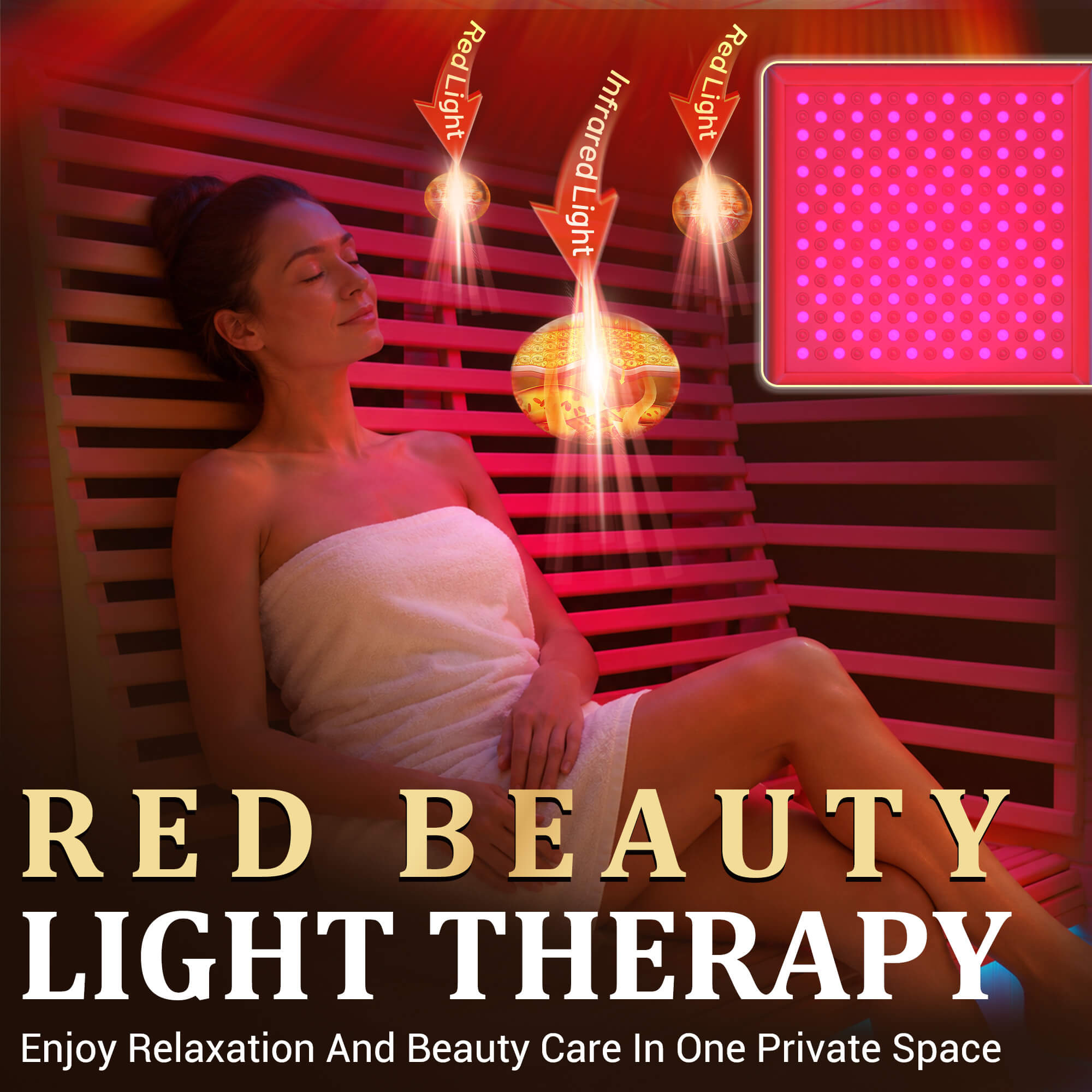HOMREST 2 Person Infrared Sauna with Red Light Therapy, 360° Fast Heating, 7-Color LED & Bluetooth, Adjustable Seat, Black