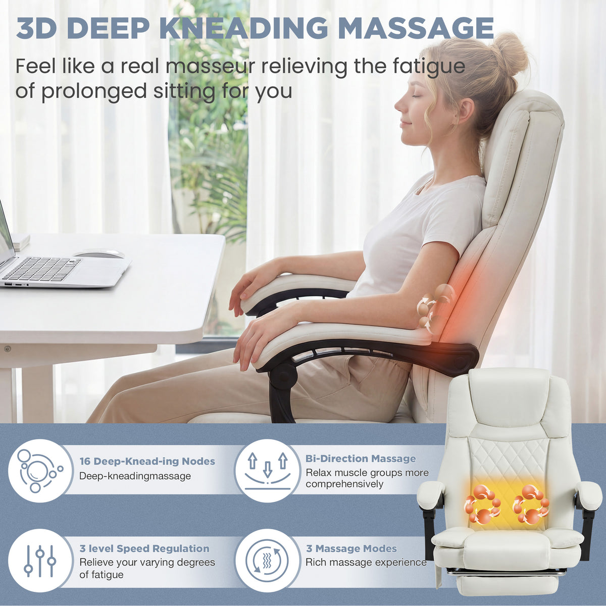 HOMREST 3D Kneading Massage Office Chair, White