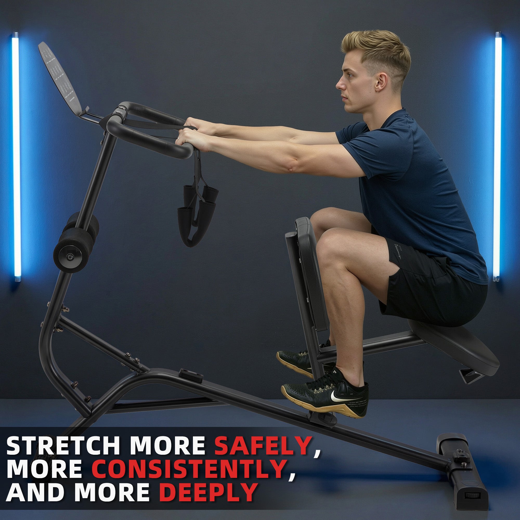HOMREST Total Body Stretching Machine for Flexibility - Heavy Duty Steel Back and Hamstring Stretcher Safety Straps, and Adjustable Pedals - 350 Capacity