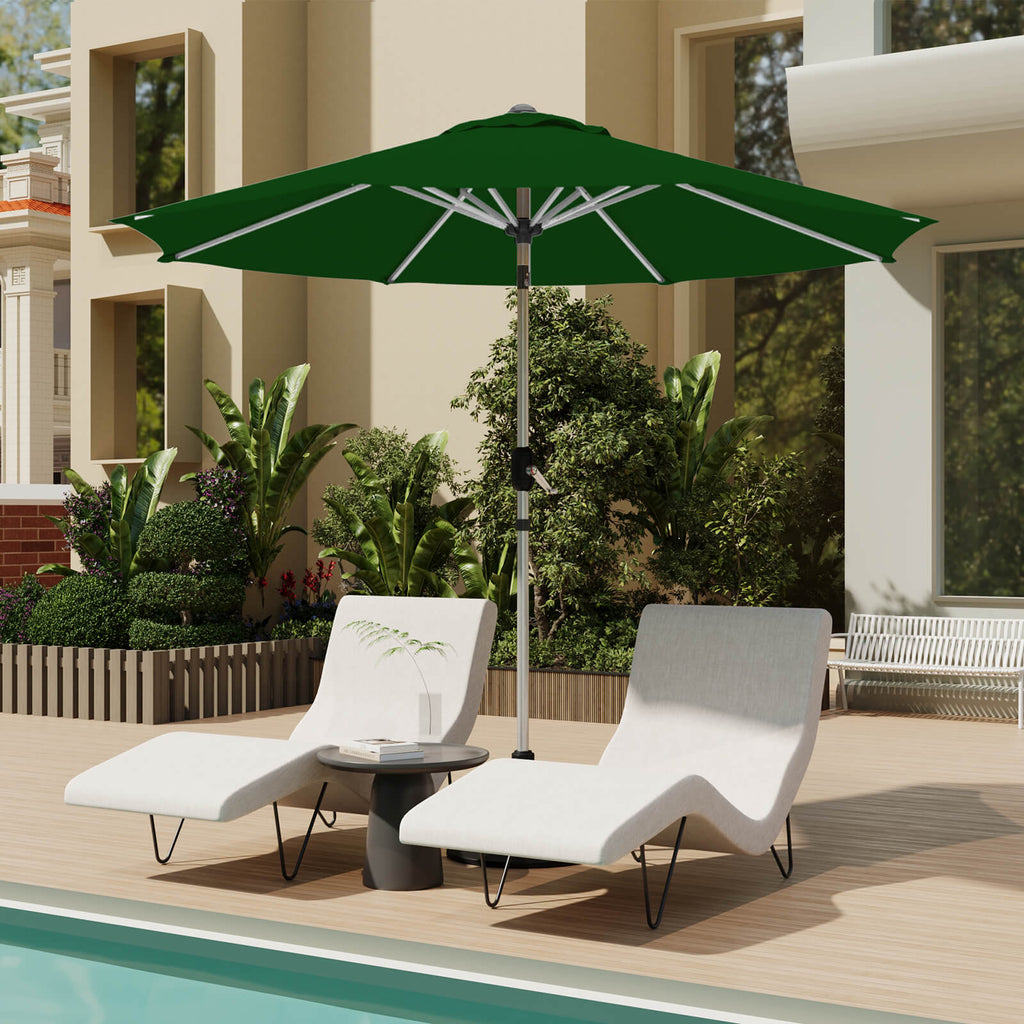 Homrest 9FT Aluminum Patio Umbrella, Fade-Resistant with Push Tilt, 8 Sturdy Aluminum Ribs ,Green