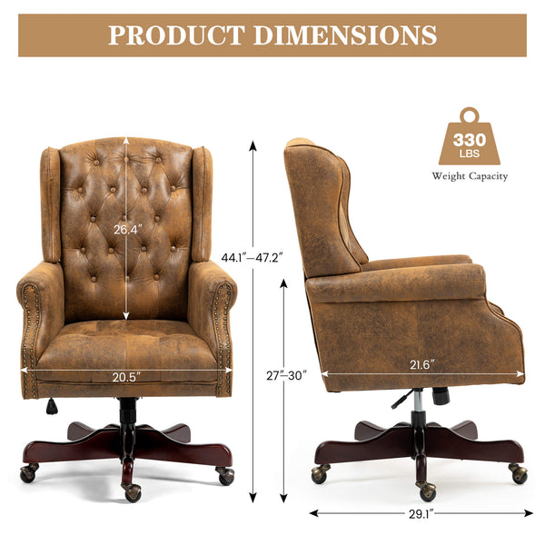 Homrest Executive Wingback Office Chair – Bomber Brown PU Leather High Back Desk Chair