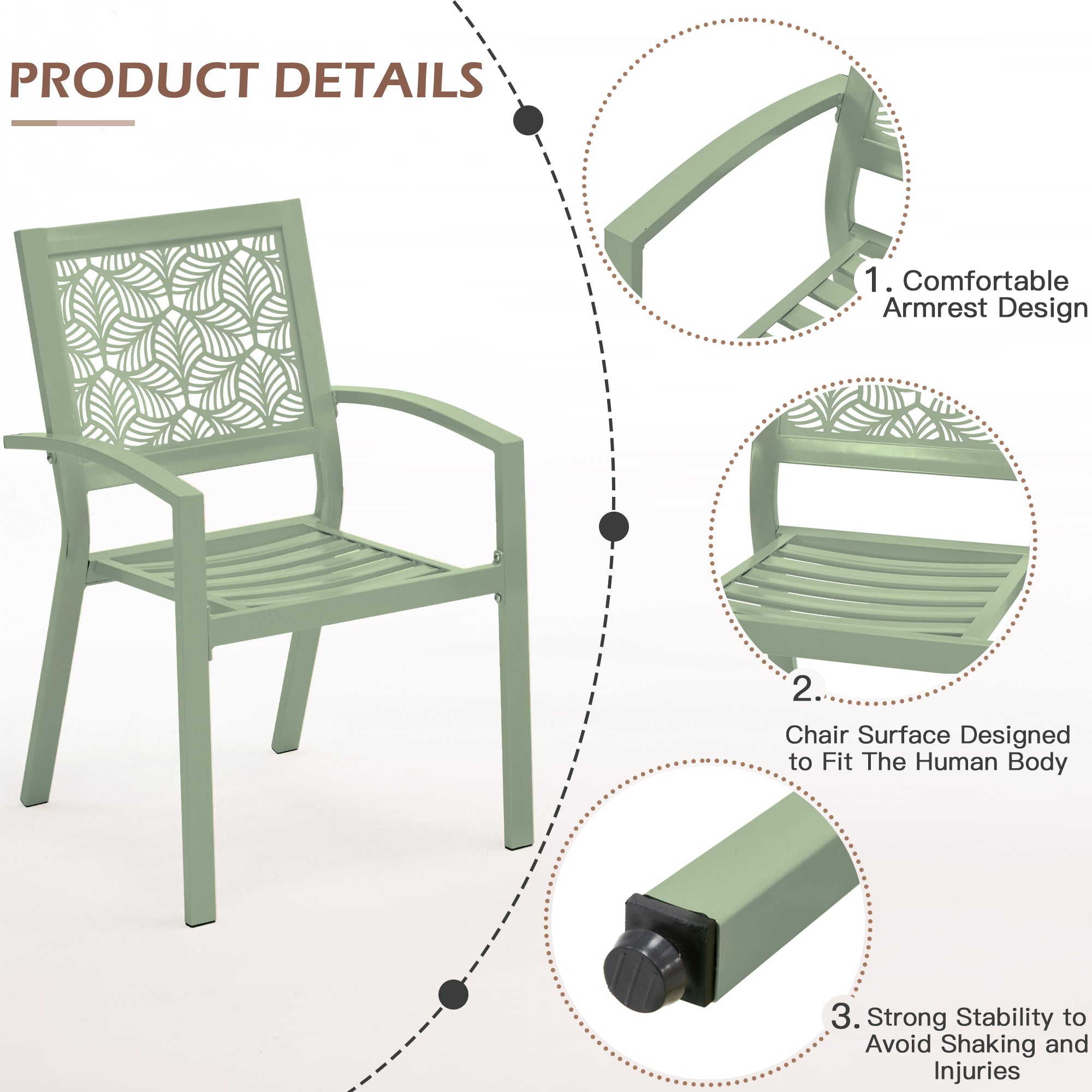 HOMREST 3-Piece Outdoor Bistro Set – Metal Chairs & Table, Sage Green