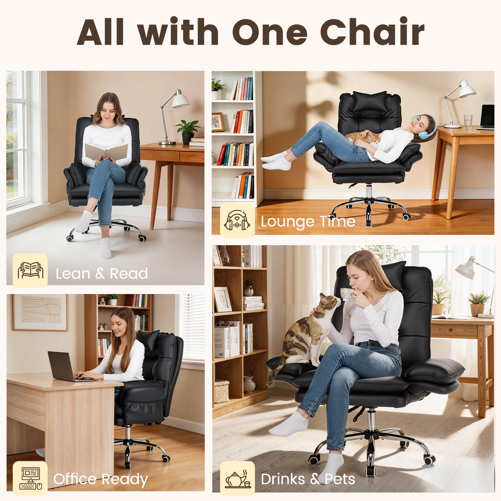 HOMREST Criss Cross Chair with Wheels, Big and Tall Velvet Office Chair Reversible Armrest and Wide Seat, Comfy, Black