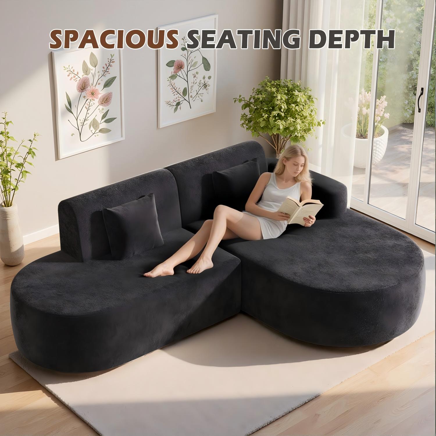 HOMREST Modern L-Shape Sectional Sofa with Chaise Lounge,Boneless L Shape Sofa with Deep Seat, Black