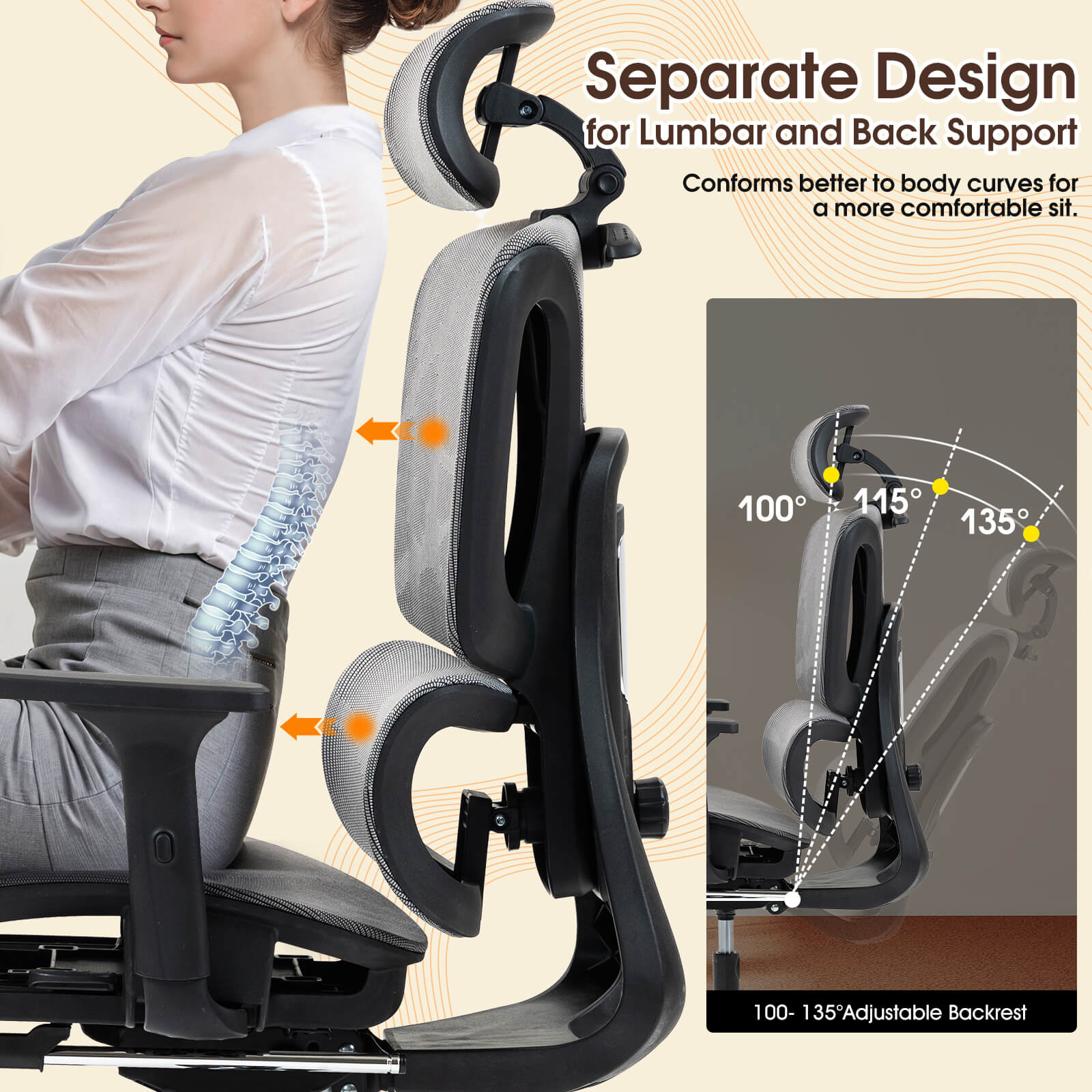Homrest Lounge-Style Ergonomic Mesh Chair – Grey