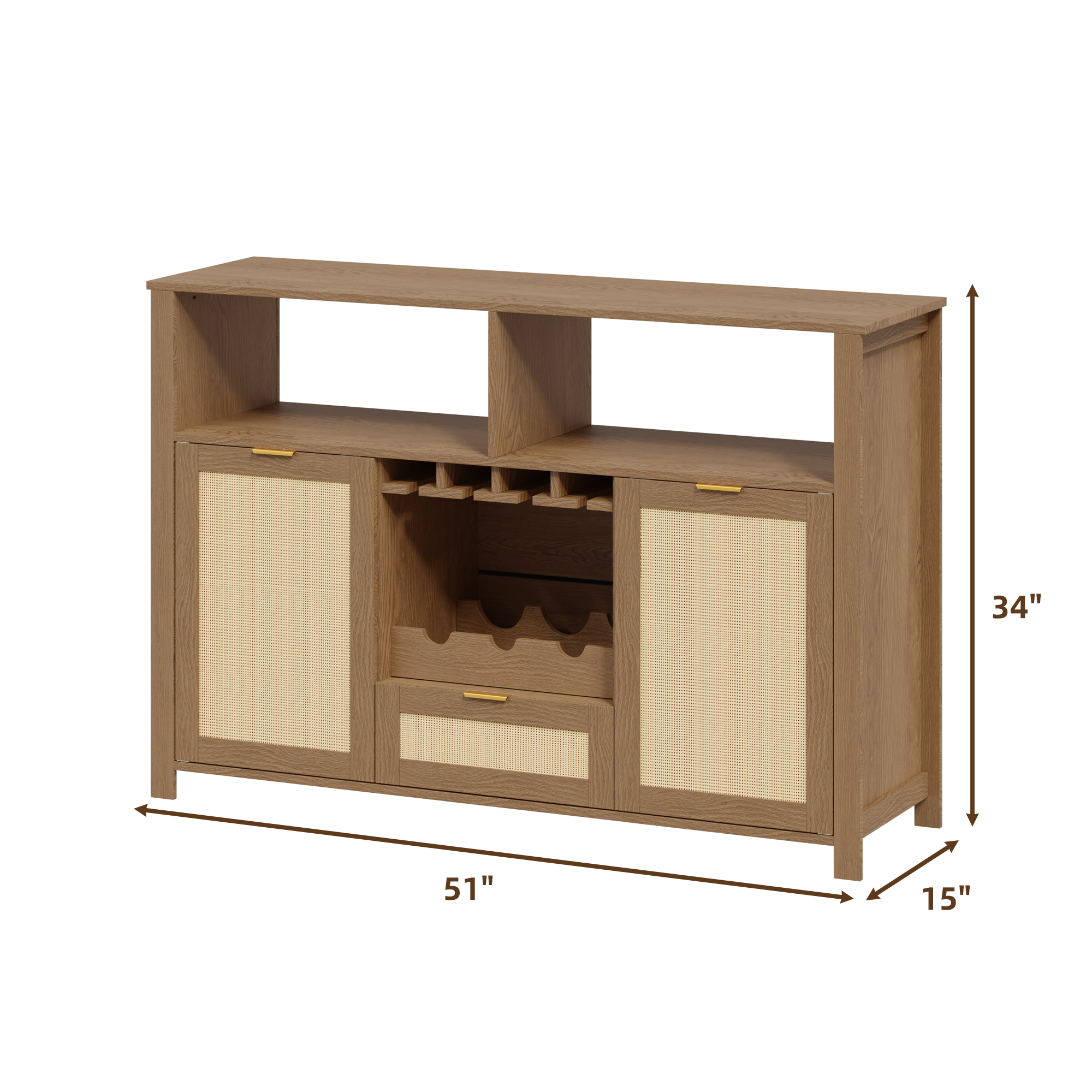 HOMREST Farmhouse Bar Cabinet with Storage, Wine Racks and Drawers for Dining Room and Living Room, Walnut Brown