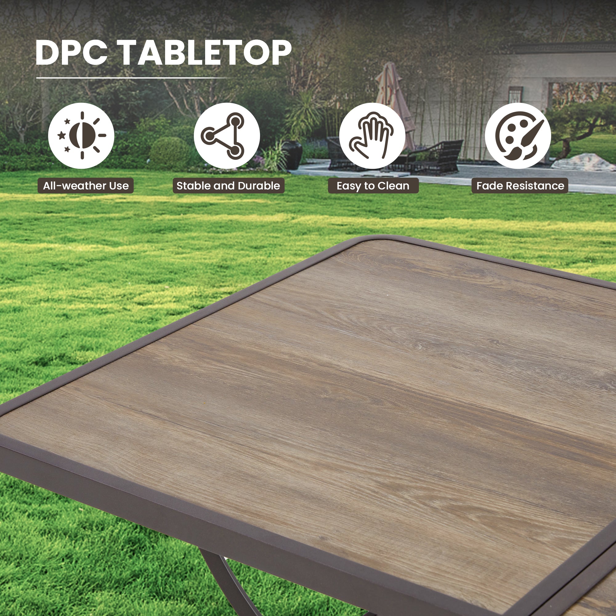 HOMREST 63 Inch Outdoor Patio Dining Table with 1.96 Inch Adjustable Umbrella Hole