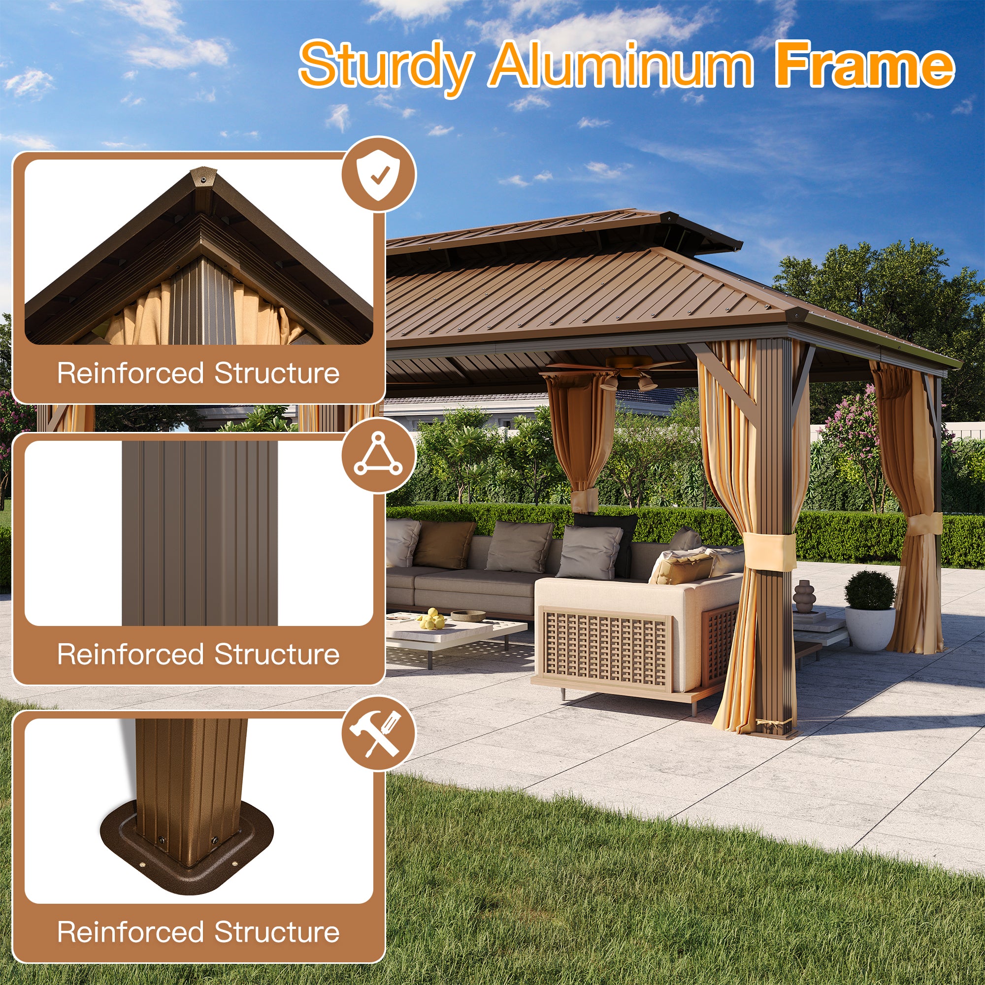 Homrest 12' x 20' Hardtop Gazebo, Aluminum Frame Gazebos with Galvanized Steel Double Roof