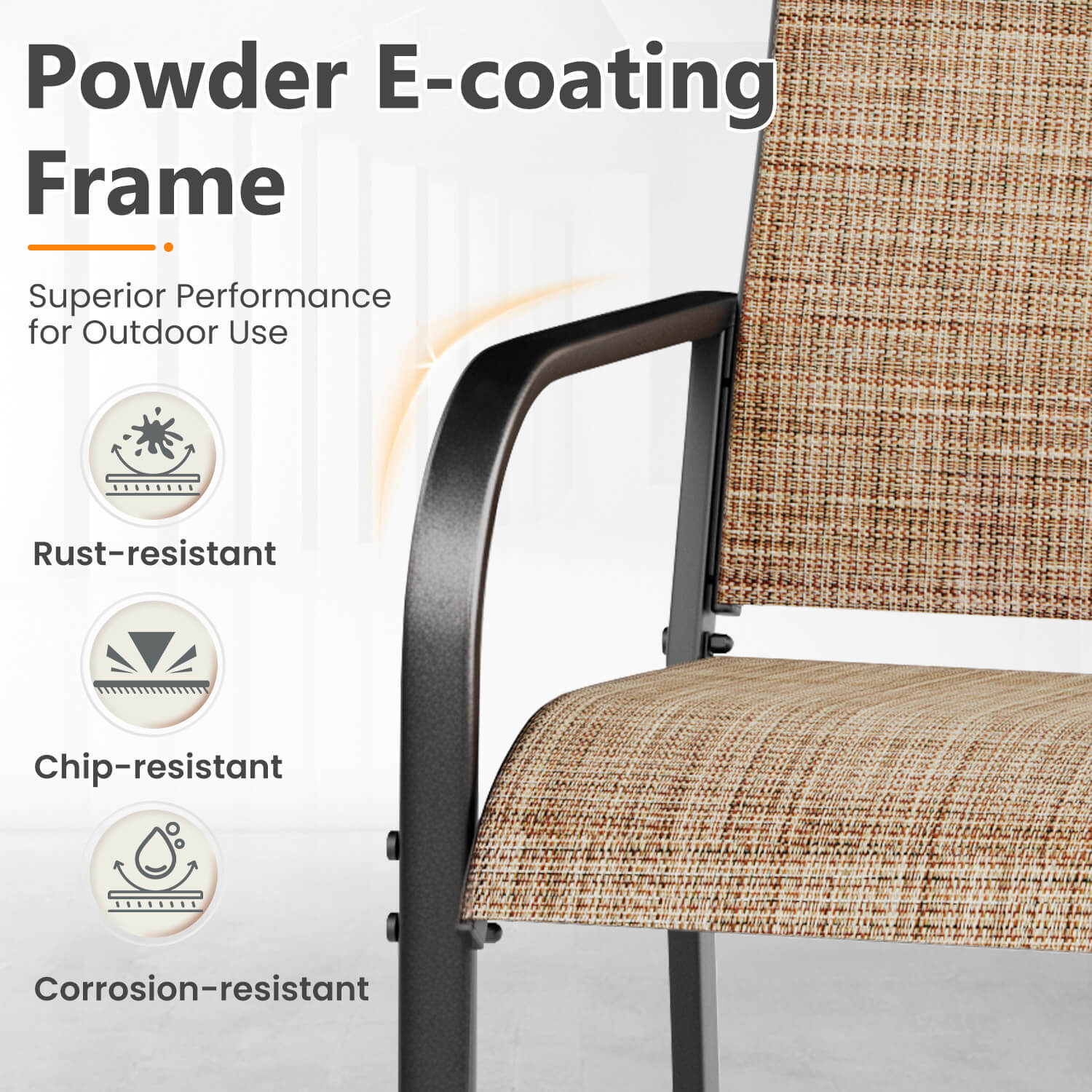 HOMREST Patio Chairs Set of 4, 330 LBS Capacity, 17.83" Widened Outdoor Dining Chairs with All Weather Quick-Drying Textilene & Metal Frame, Brown