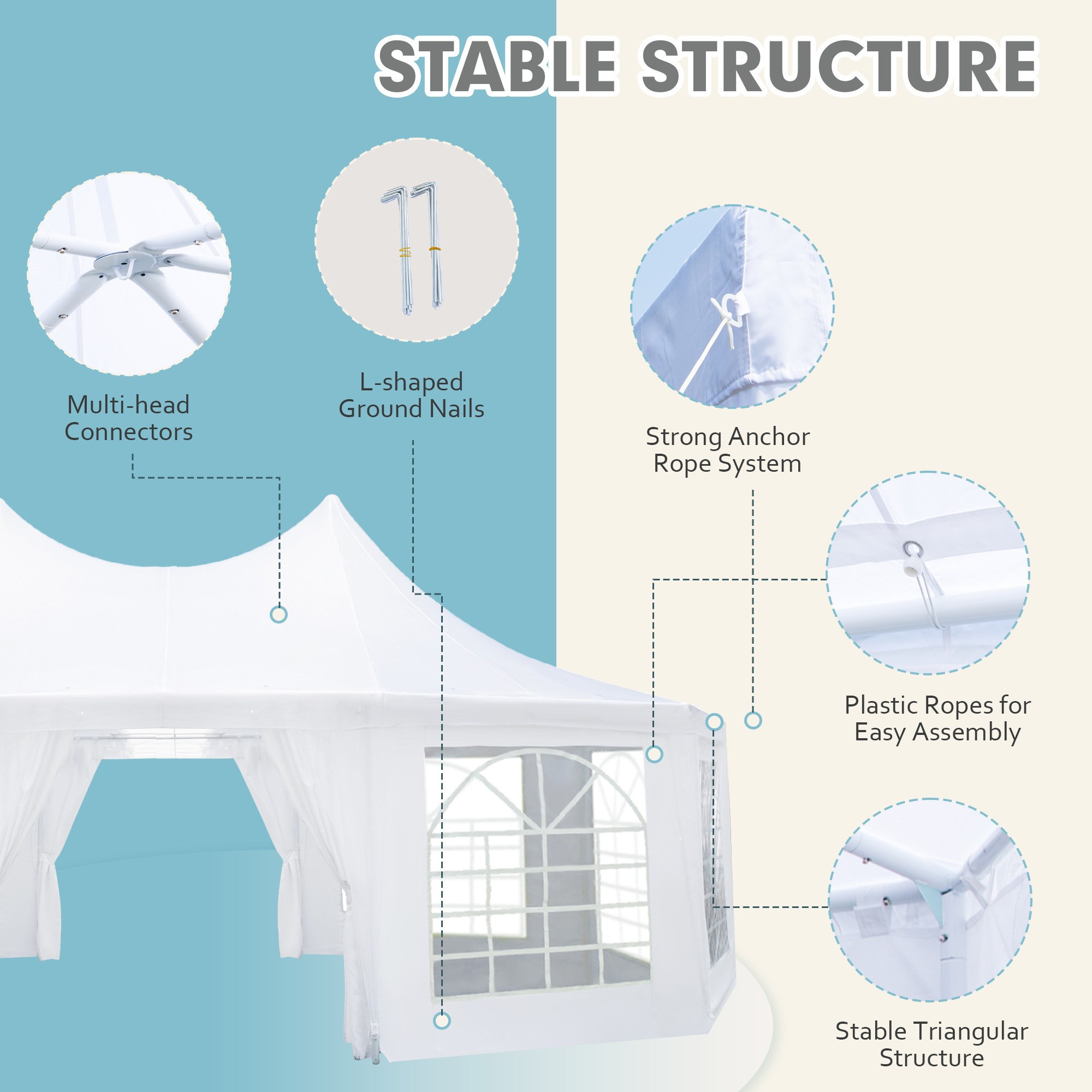 HOMREST 26x19ft Decagonal Heavy Duty Canopy With 8 Removable Sidewalls 8 Church Windows And 2 Pull Back Doors Outdoor Gazebo Pavilion Shelter Tent For Party