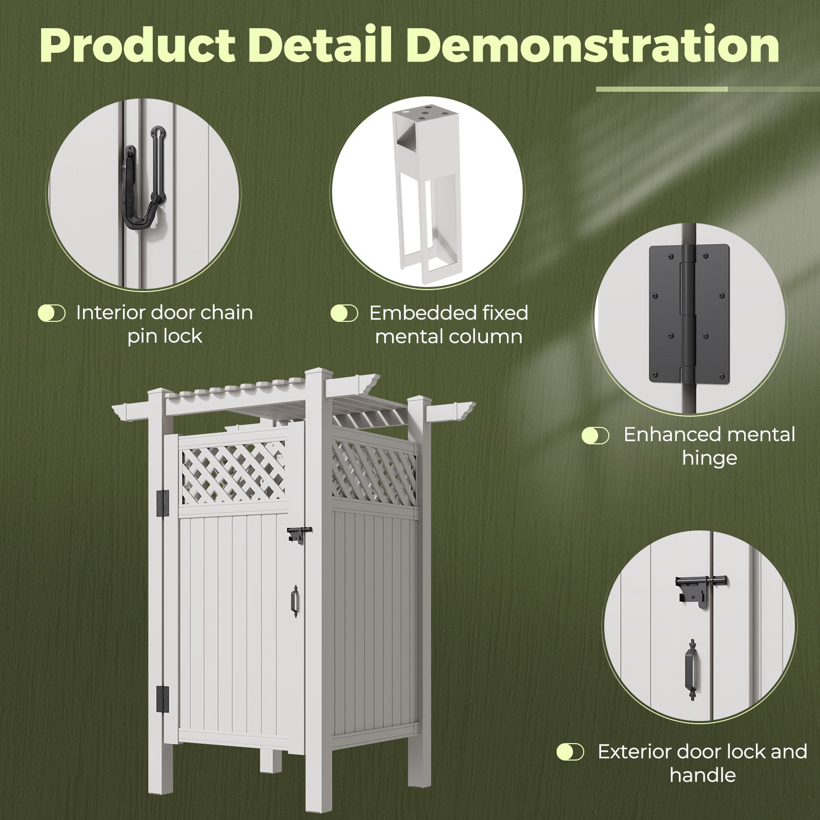 HOMREST 88.5"H x 57.5"W x 47.75"L White PVC Outdoor Shower Enclosure with Door, Weatherproof Privacy Stall for Pool & Beach, Durable Vinyl Construction（Grid-panel with roof）