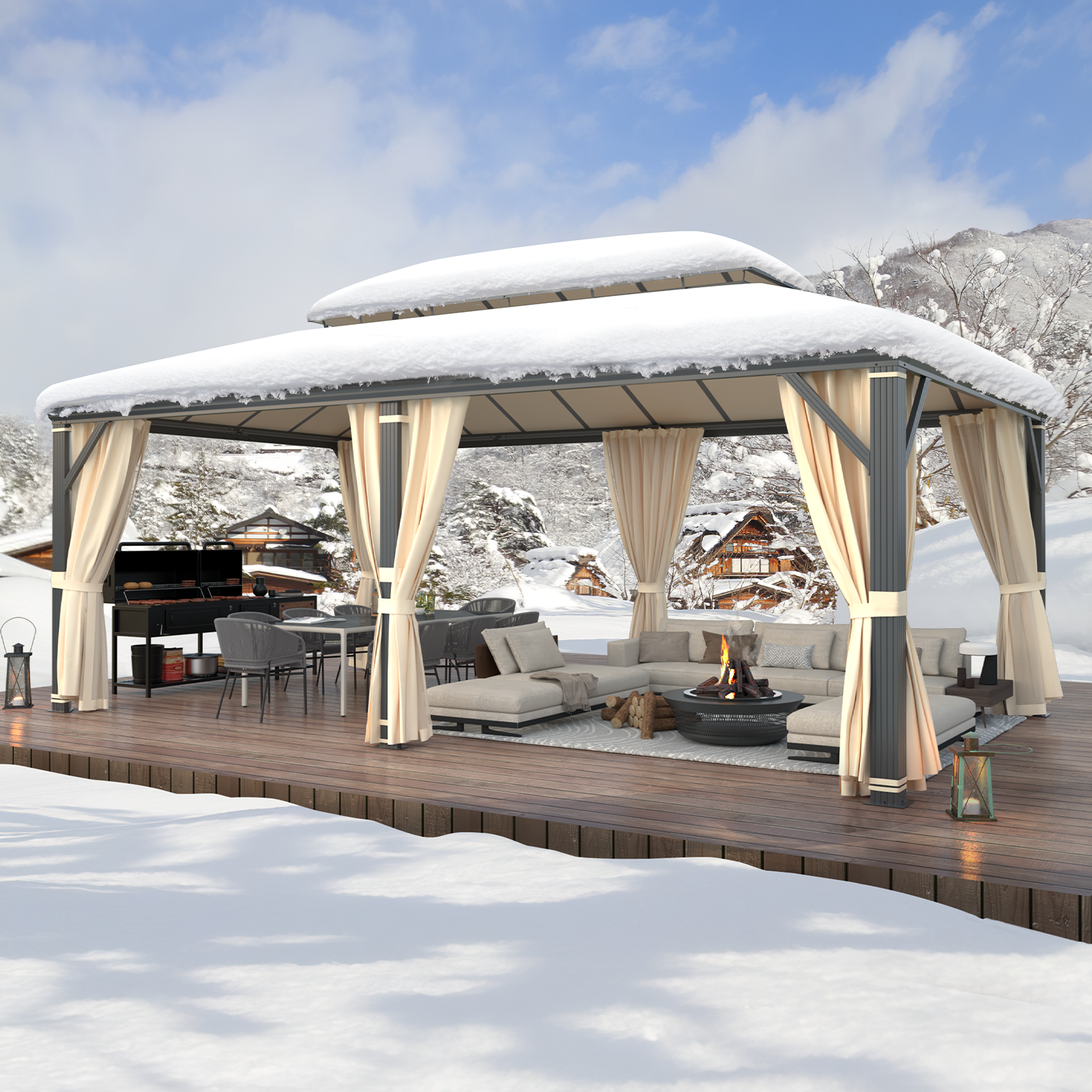 Homrest 12' x 20' Hardtop Gazebo, Aluminum Composite Double Roof for Patio and Garden, Curtains and Netting