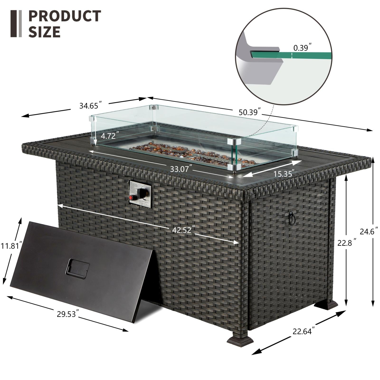 Product dimensions of Homrest fire pit table
