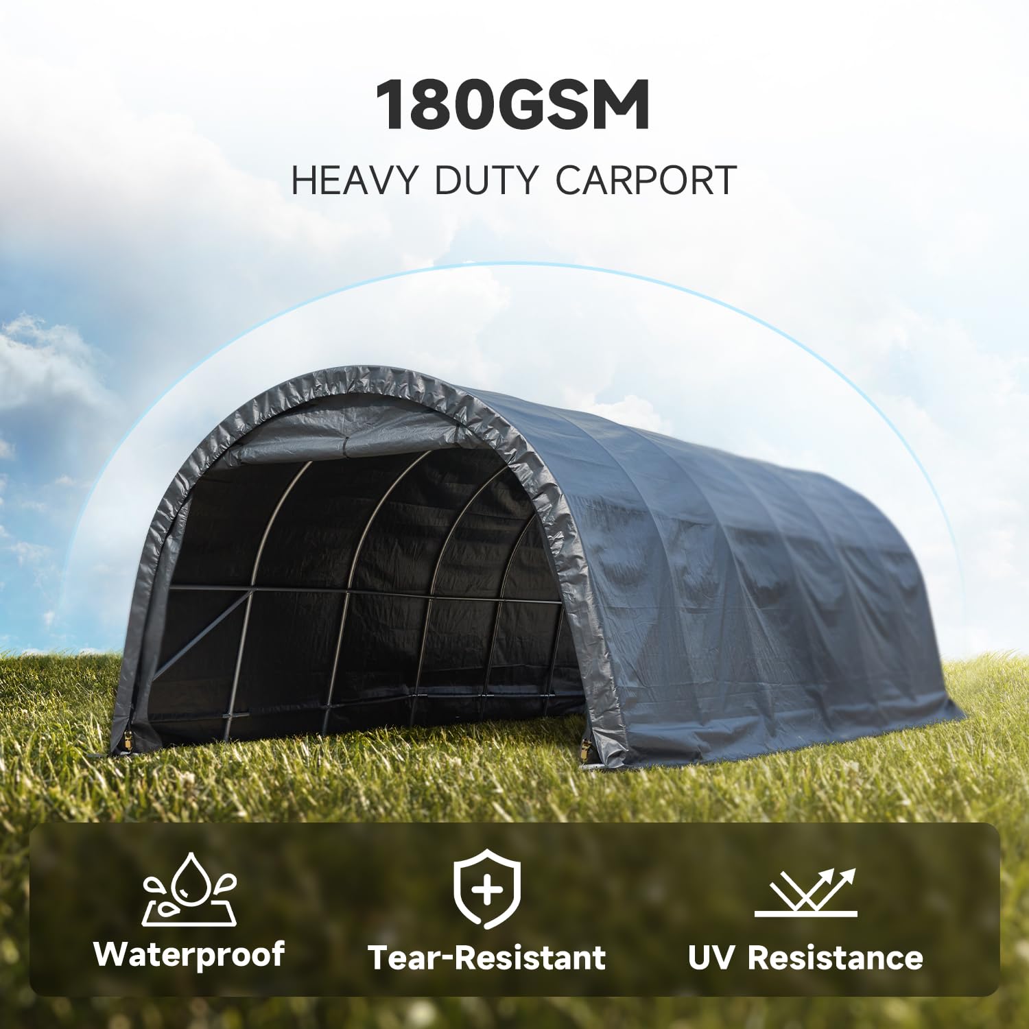 HOMREST 12 x 24 FT Heavy Duty Carport, Portable Garage with All-Steel Metal Frame and Round Style Roof, Anti-Snow Car Canopy Outdoor Storage Shelter for Car, Truck, Boat