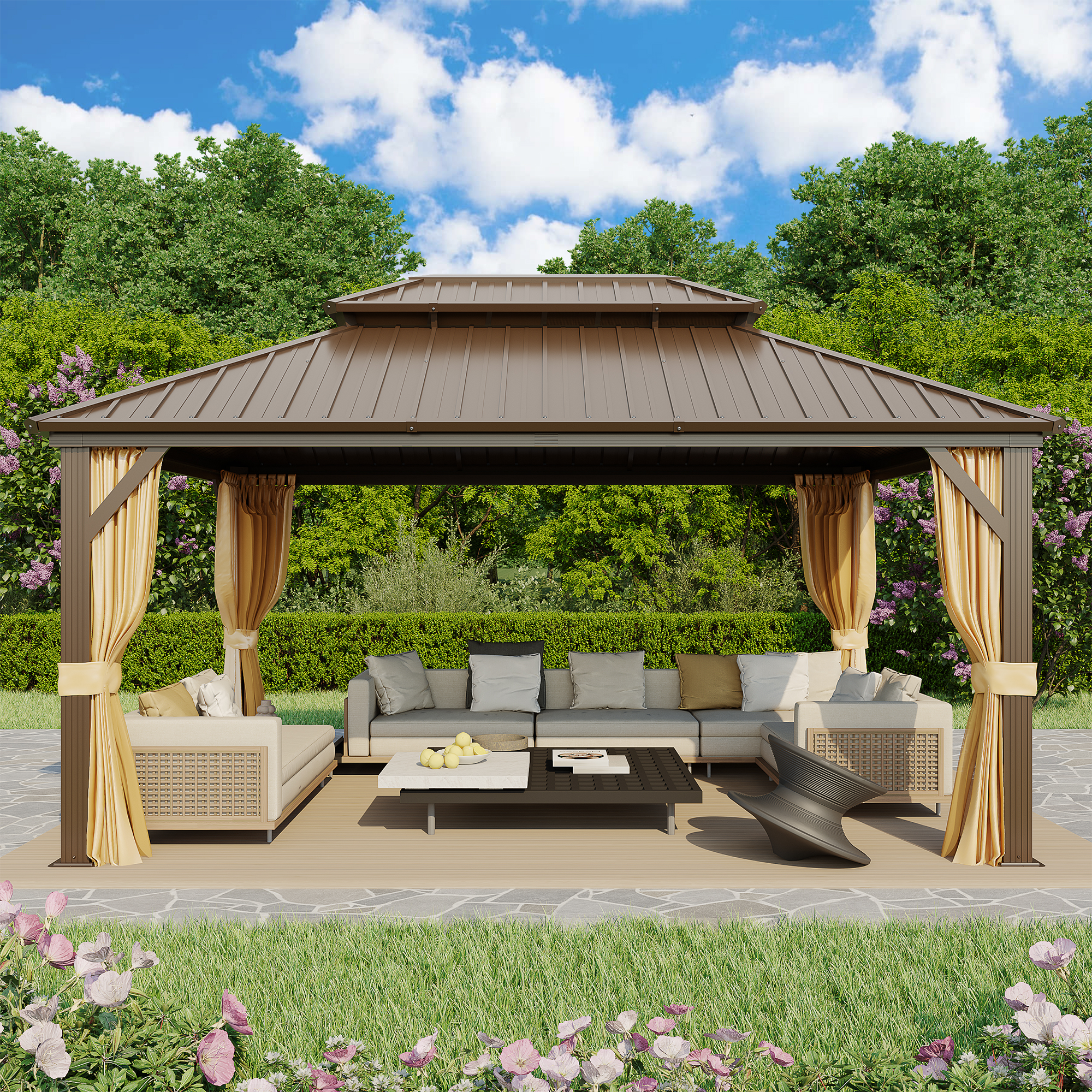 Homrest 12' x 16' Hardtop Gazebo, Aluminum Frame Gazebos with Galvanized Steel Double Roof
