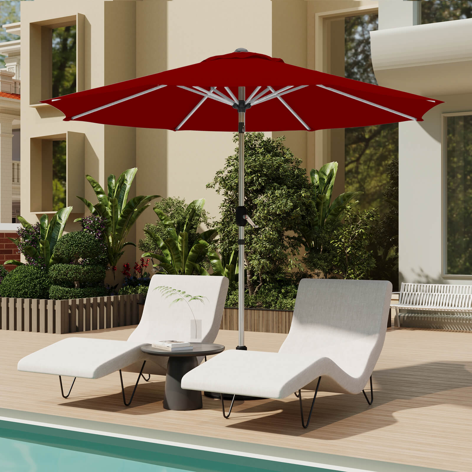 10 ft aluminum patio umbrella LAUSAINT HOME Outdoor with 360-degree Rotation Offset Umbrella use hand Treasure Garden 8 ft. x