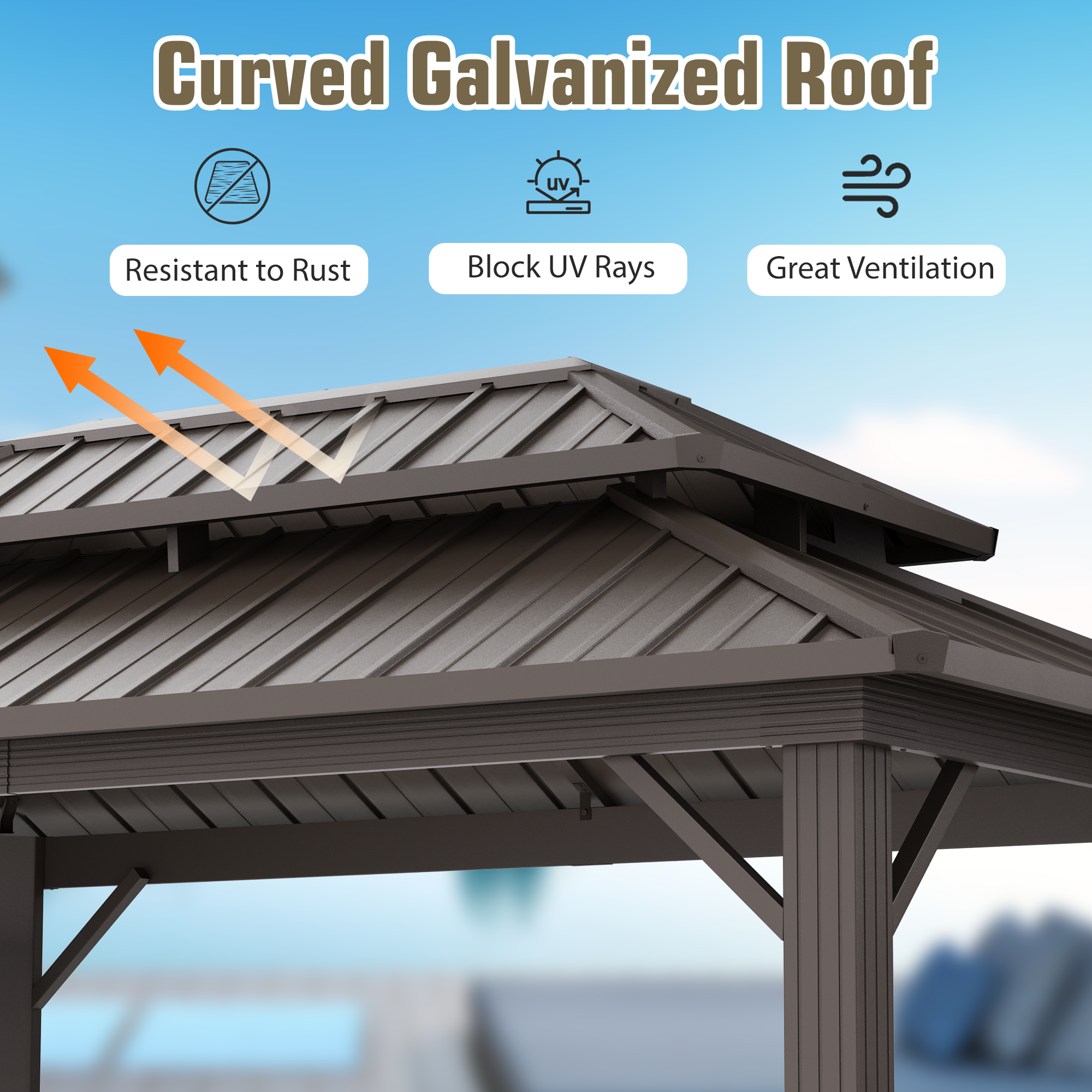 HOMREST 10' x 6' Hardtop Grill Gazebo, Outdoor BBQ Gazebo with 2 Side Shelves and Bottle Opener, All-weather Grill Gazebo with Galvanized Steel Double Roof for Patio, Lawn, Backyard, Brown