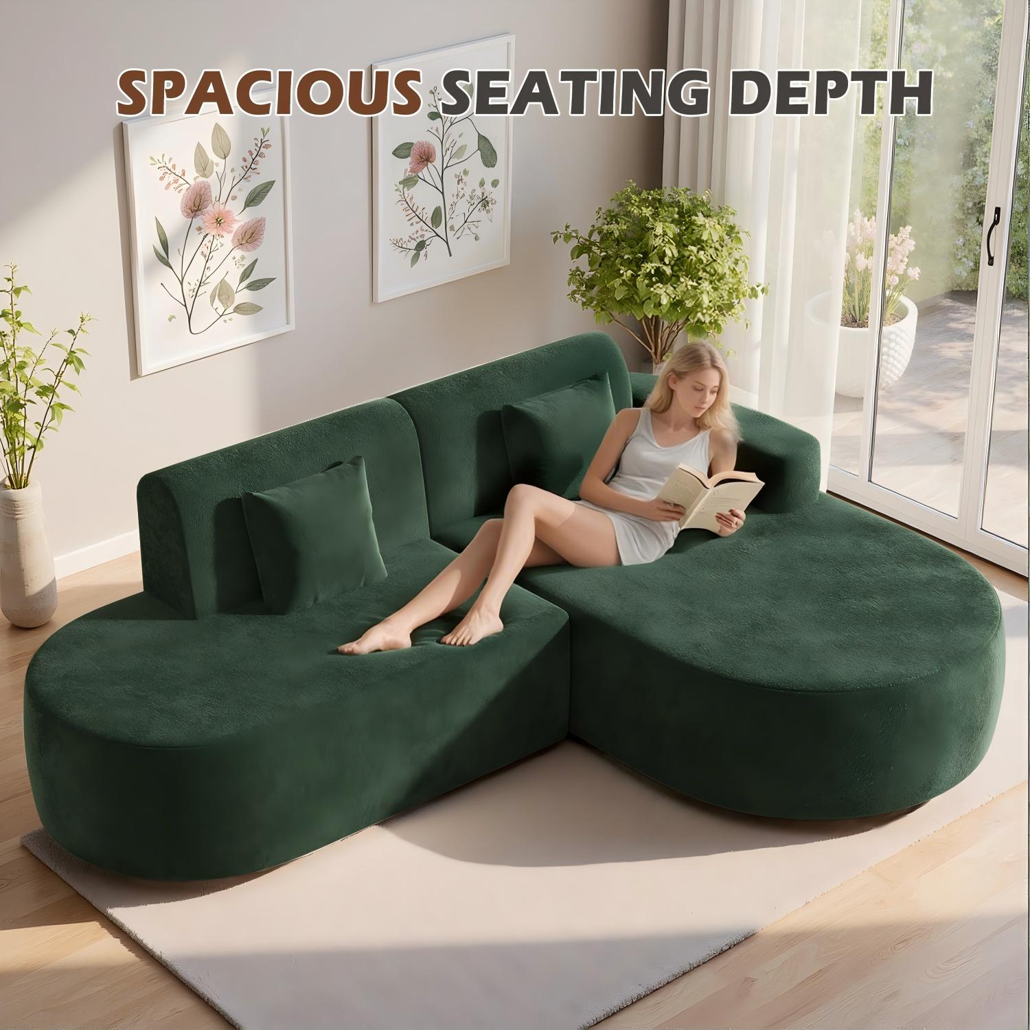 HOMREST Modern L-Shape Sectional Sofa with Chaise Lounge,Boneless L Shape Sofa with Deep Seat, Green