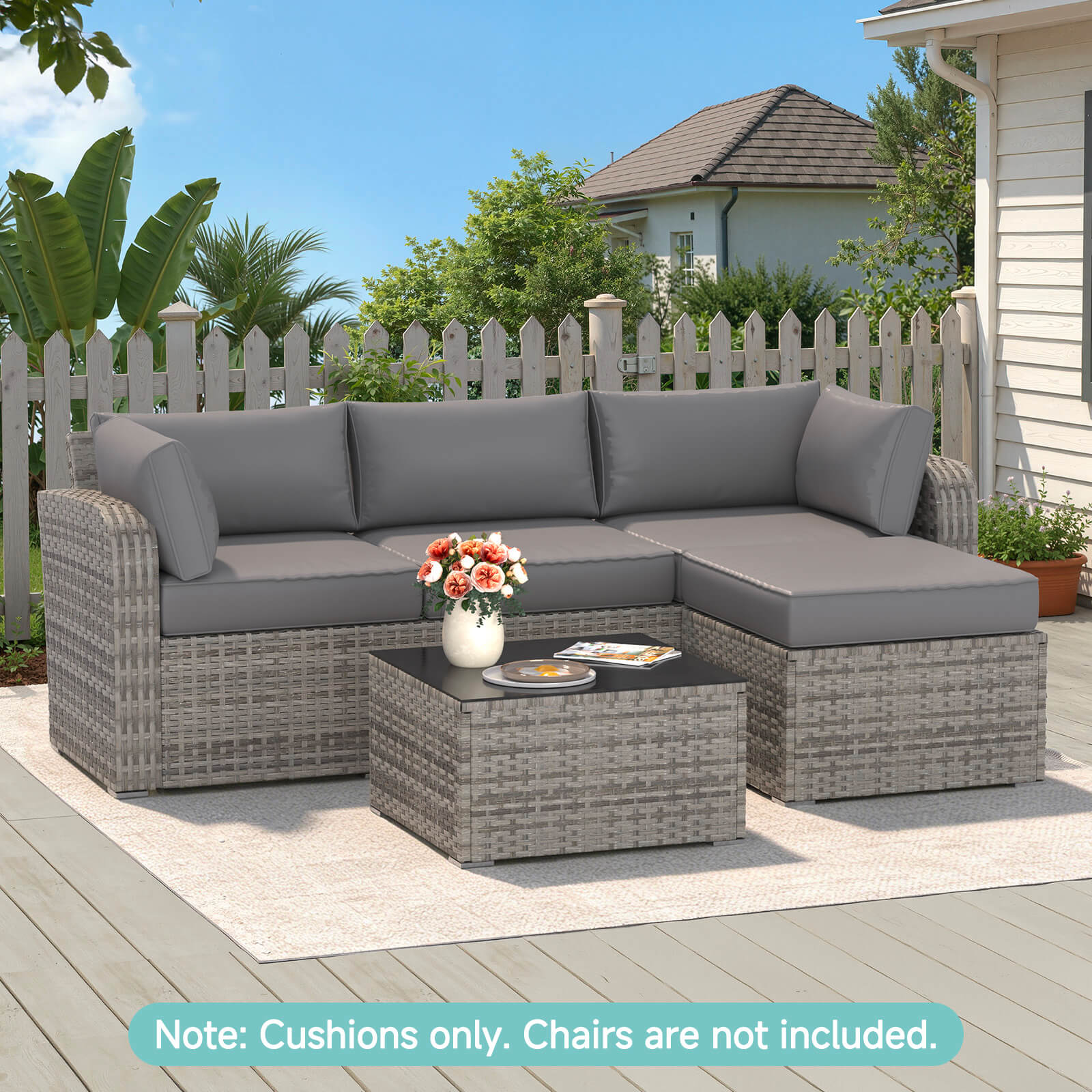 HOMREST 9-Piece Outdoor Sectional Cushions for 4-Seat Sofa, Waterproof Deep Seat w/ Non-Slip & Machine Washable Covers, Gray