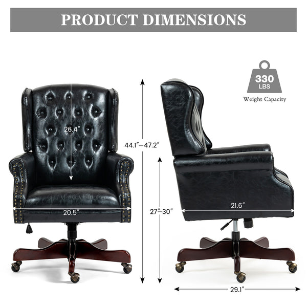 Homrest Executive Wingback Office Chair – Black PU Leather High Back Desk Chair