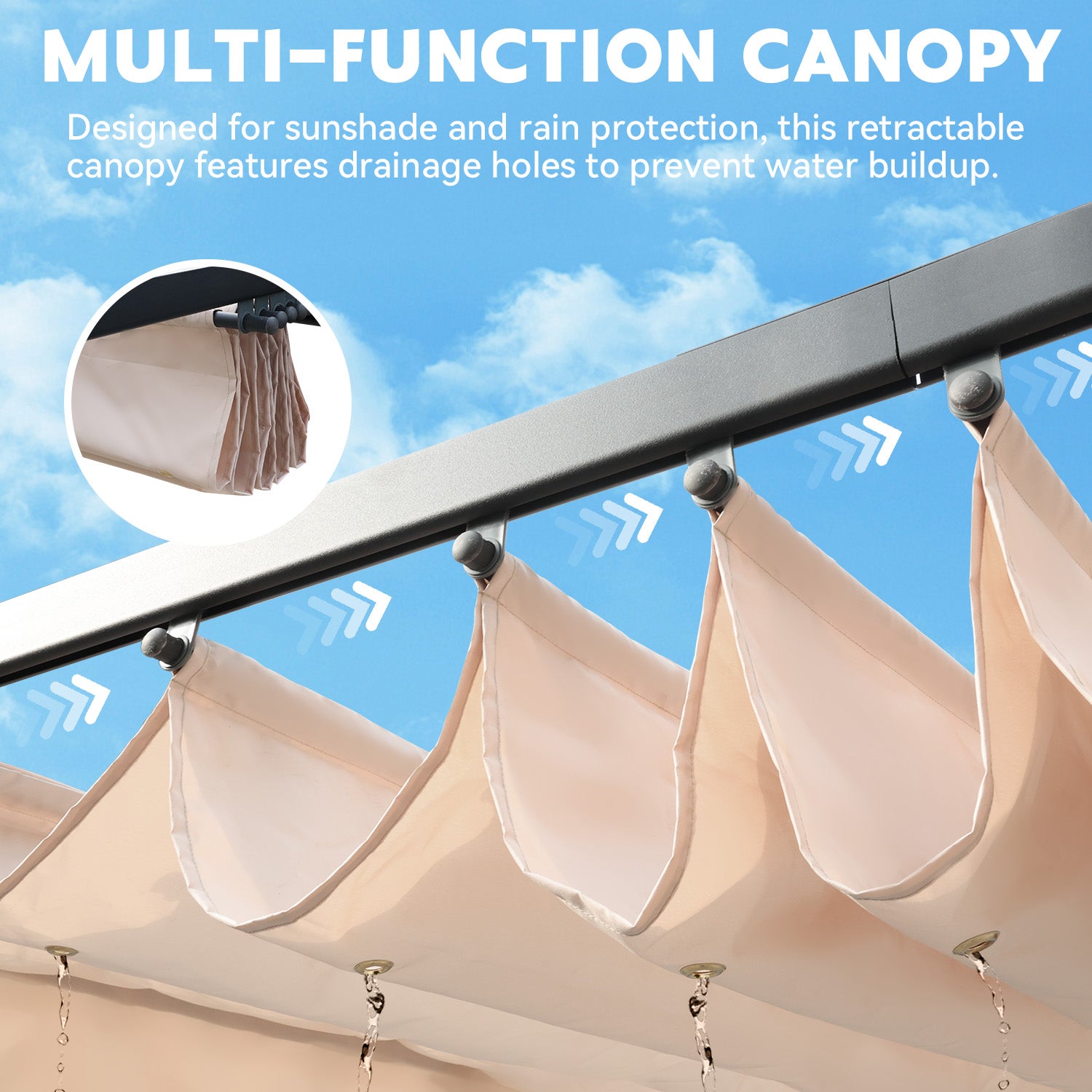 HOMREST Retractable Pergola 10x12 Ft, Upgraded Sun Shade with Waterproof Canopy, Durable Metal Patio Shelter with Magnetic Attachment for Backyard Garden Deck (Beige)