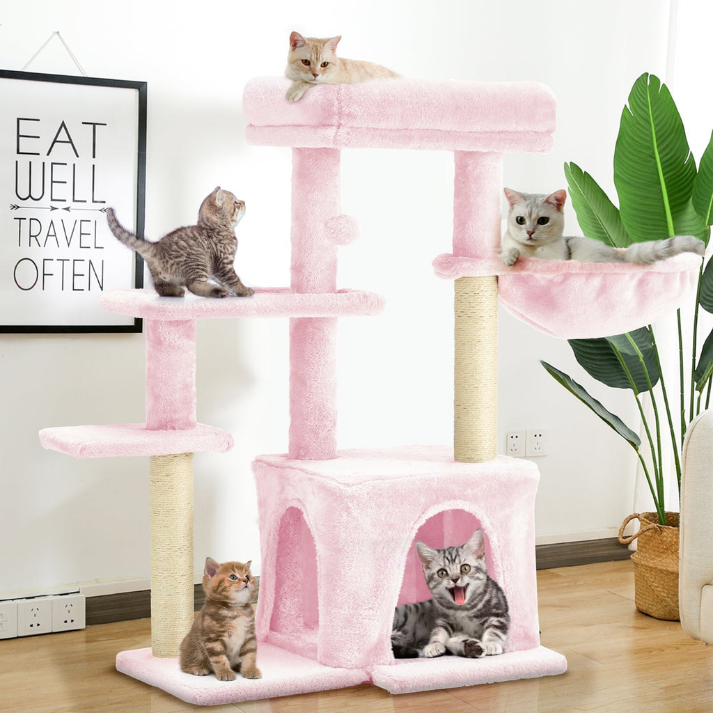 HOMREST 33 inches Multi-Level Cat Tree Cat Tower for Indoor Cats, Cat Condo with Scratching Post, Pink